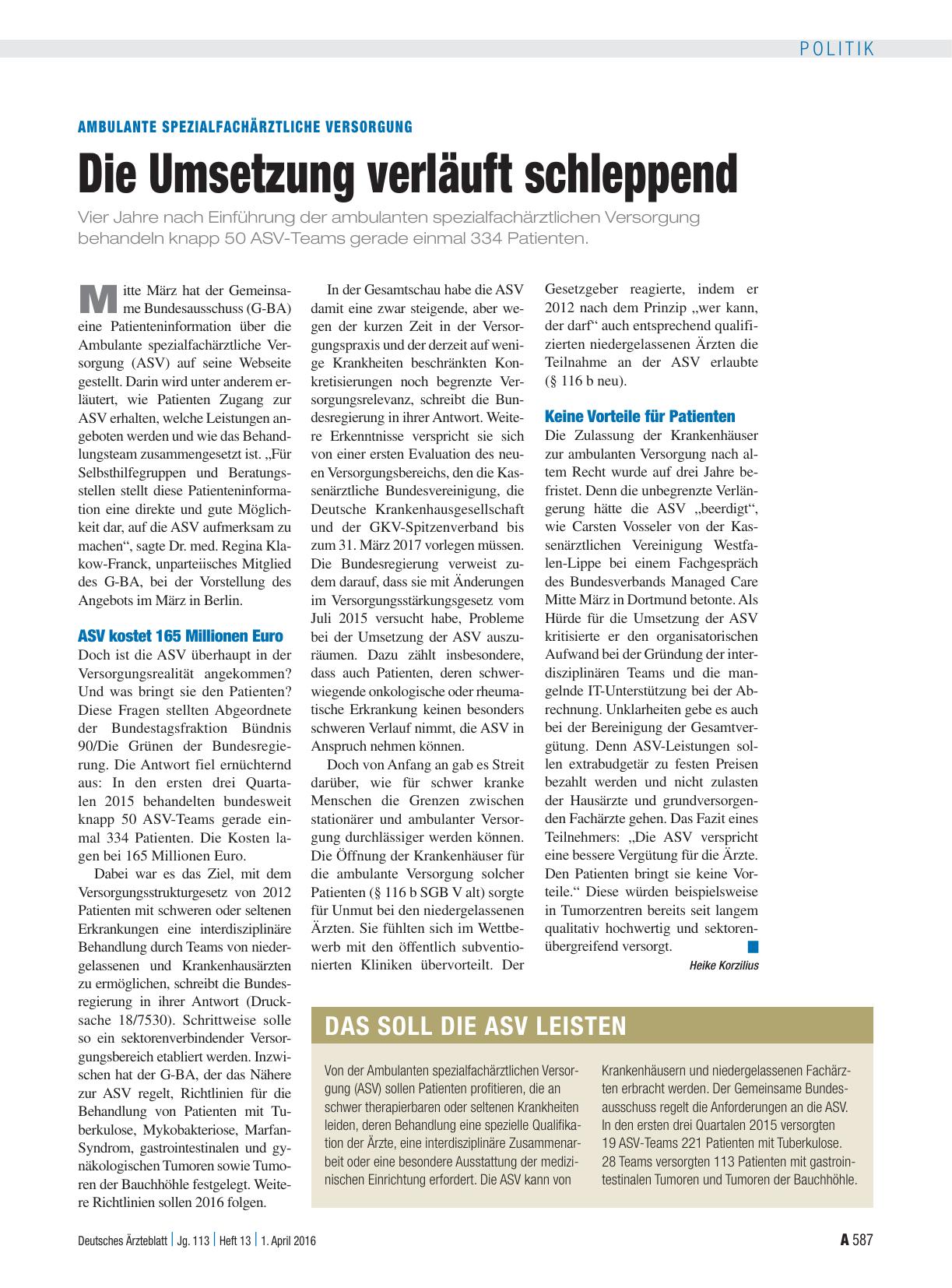 Vorschauseite 1: Ambulante Spezialfachärztliche Versorgung: Die Umsetzung verläuft schleppend