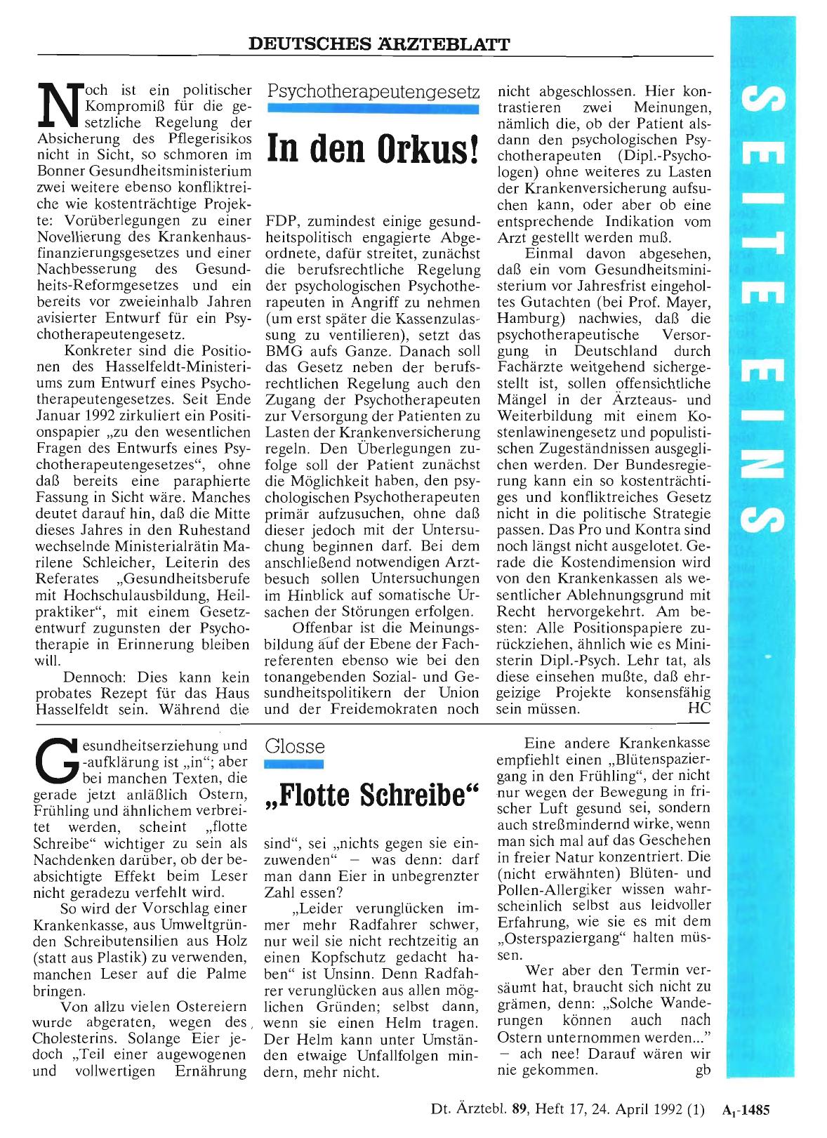 Vorschauseite 1: Psychotherapeutengesetz: In den Orkus!