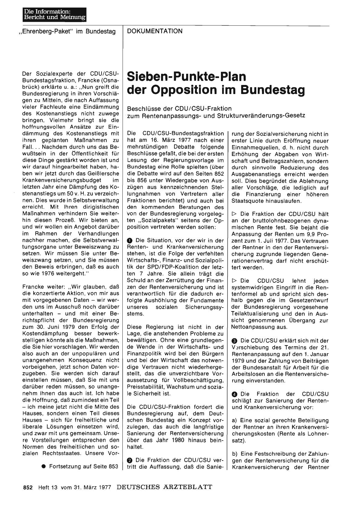 Vorschauseite 1: Sieben-Punkte-Plan der Opposition im Bundestag