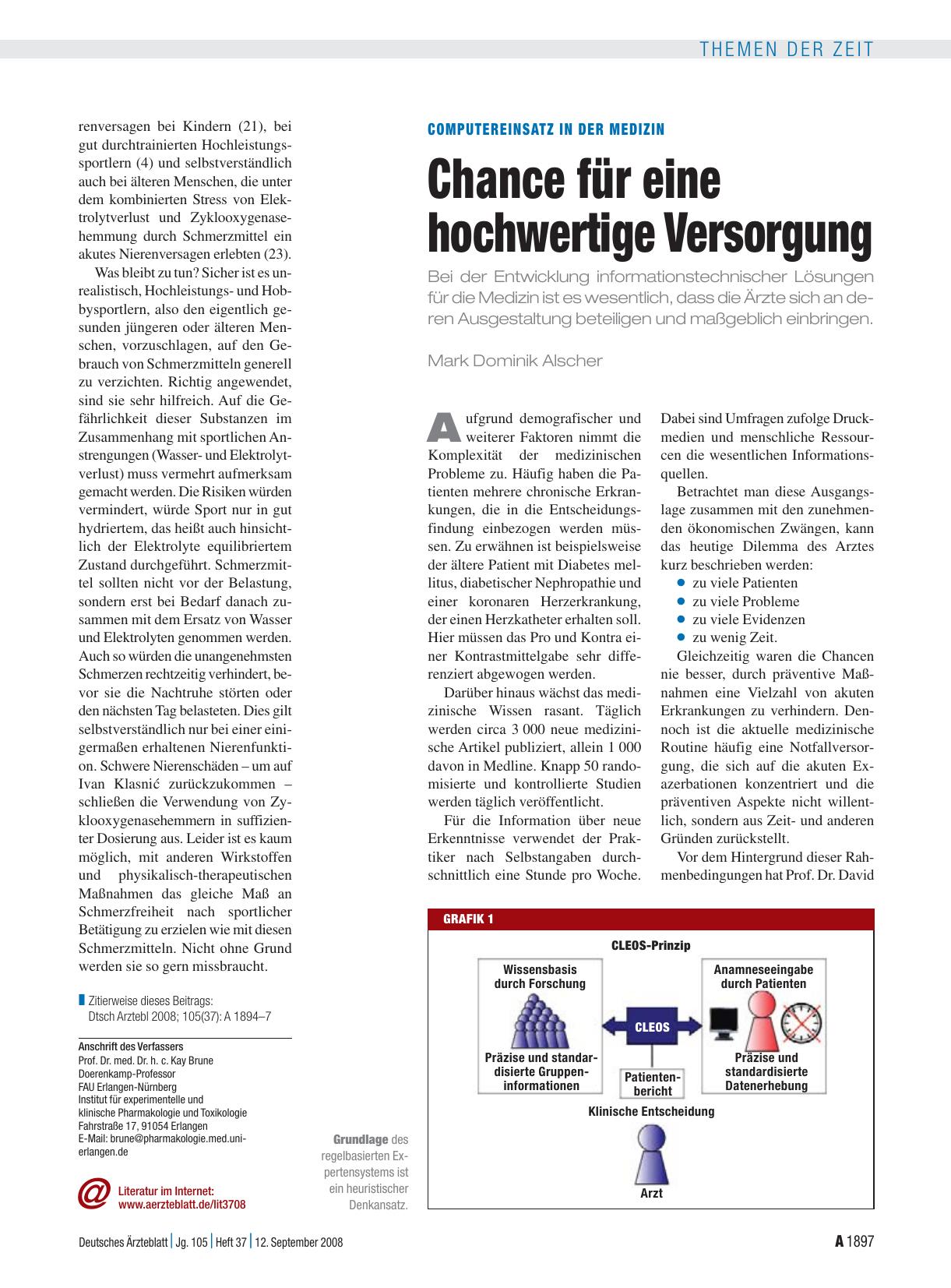Vorschauseite 1: Computereinsatz in der Medizin: Chance für eine hochwertige Versorgung