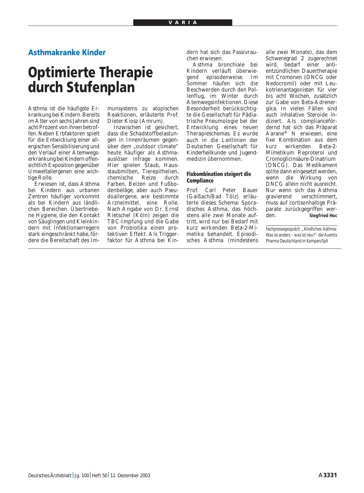 Vorschauseite 1: Asthmakranke Kinder: Optimierte Therapie durch Stufenplan