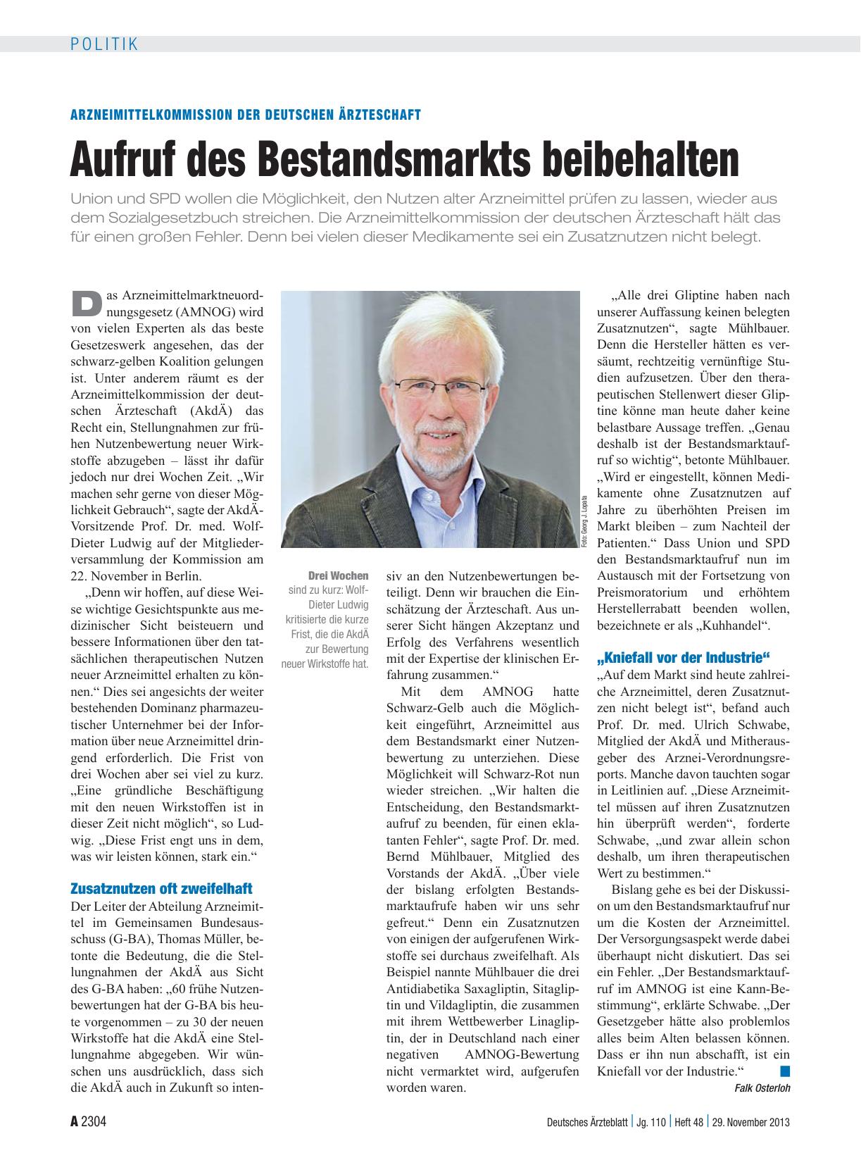 Vorschauseite 1: Arzneimittelkommission der deutschen Ärzteschaft: Aufruf des Bestandsmarkts beibehalten