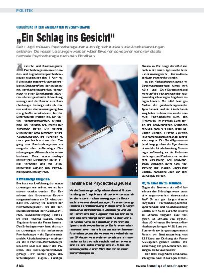 Vorschauseite 1: Vergütung in der ambulanten Psychotherapie: „Ein Schlag ins Gesicht“