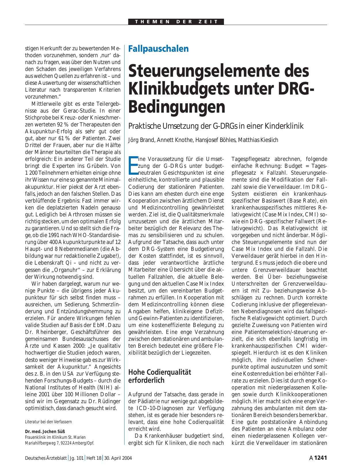 Vorschauseite 1: Fallpauschalen: Steuerungselemente des Klinikbudgets unter DRG-Bedingungen