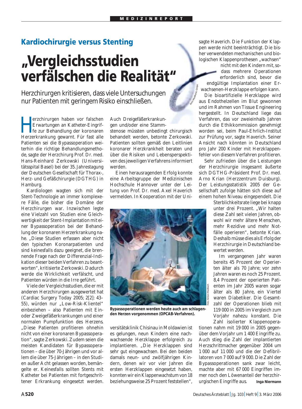 Vorschauseite 1: Kardiochirurgie versus Stenting: „Vergleichsstudien verfälschen die Realität“