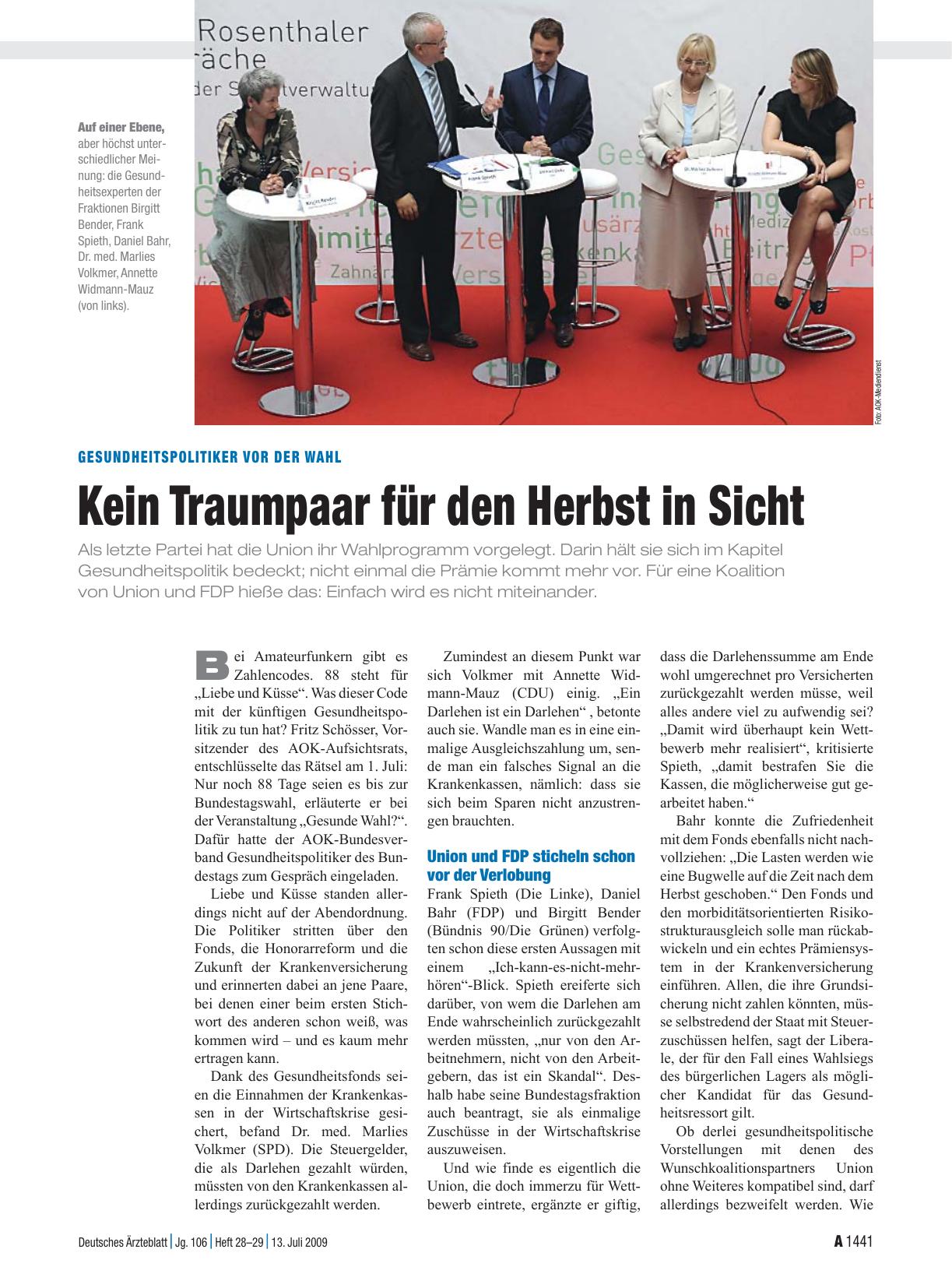 Vorschauseite 1: Gesundheitspolitiker vor der Wahl: Kein Traumpaar für den Herbst in Sicht