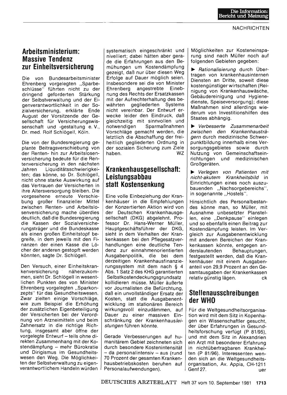 Vorschauseite 1: Arbeitsministerium: Massive Tendenz zur Einheitsversicherung