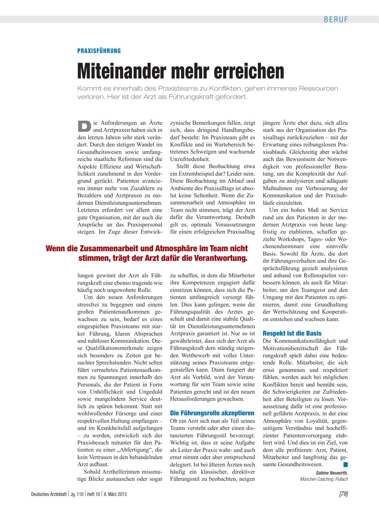 Vorschauseite 1: Praxisführung: Miteinander mehr erreichen