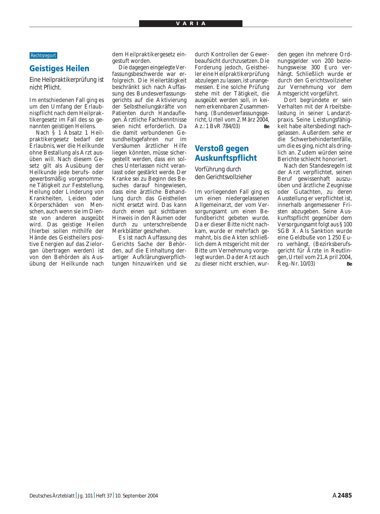 Vorschauseite 1: Geistiges Heilen: Eine Heilpraktikerprüfung ist nicht Pflicht