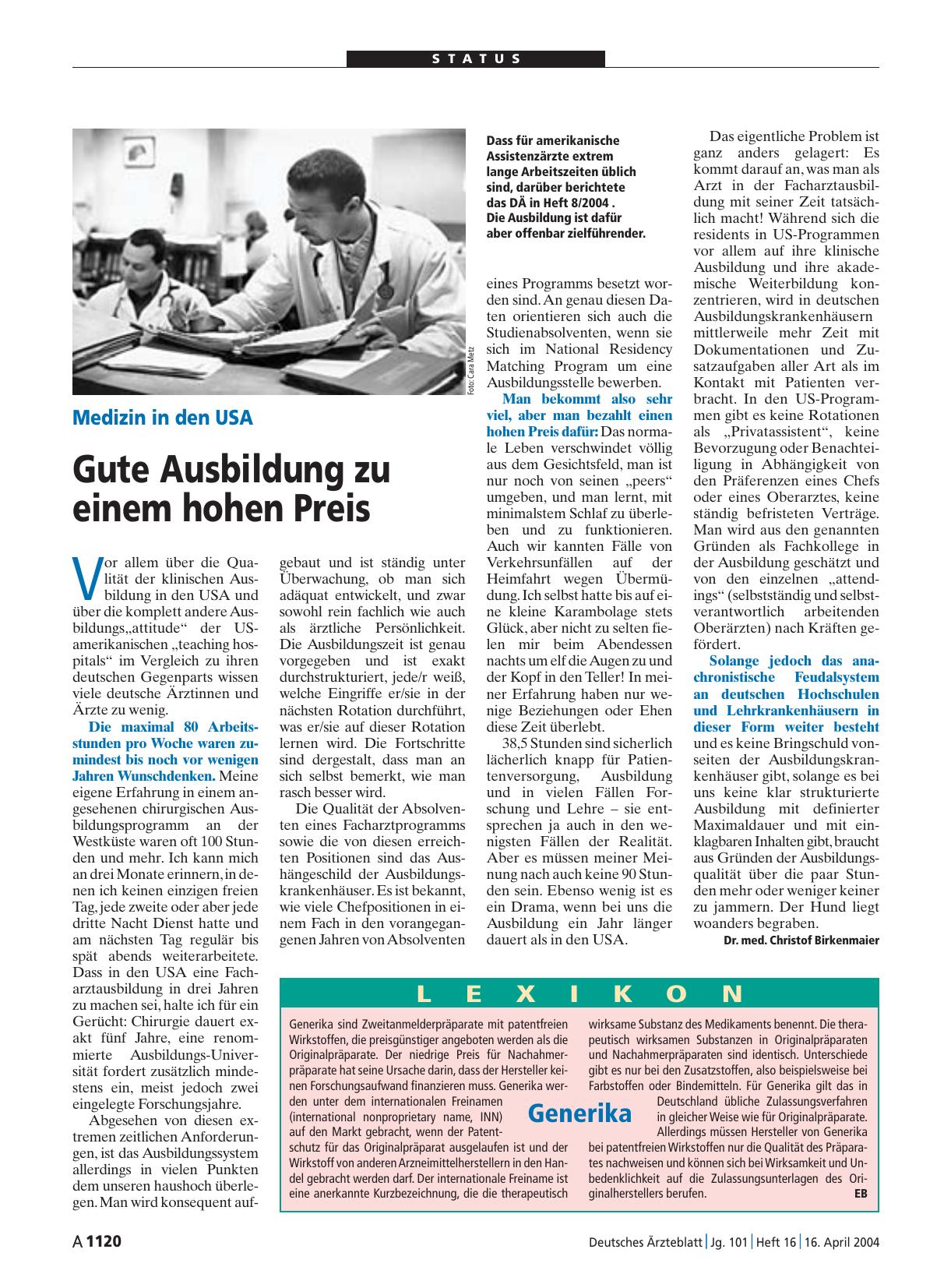 Vorschauseite 1: Medizin in den USA: Gute Ausbildung zu einem hohen Preis