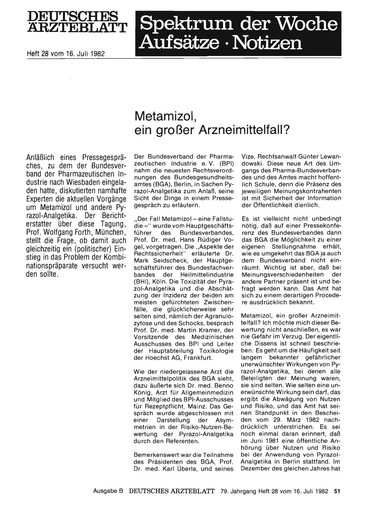 Vorschauseite 1: Metamizol, ein großer Arzneimittelfall?