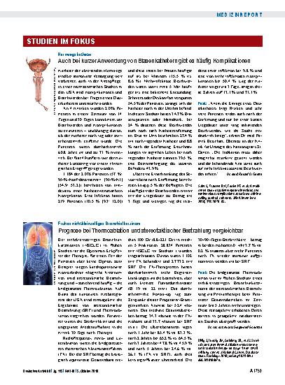 Vorschauseite 1: Frühes nichtkleinzelliges Bronchialkarzinom: Prognose bei Thermoablation und stereotaktischer Bestrahlung vergleichbar