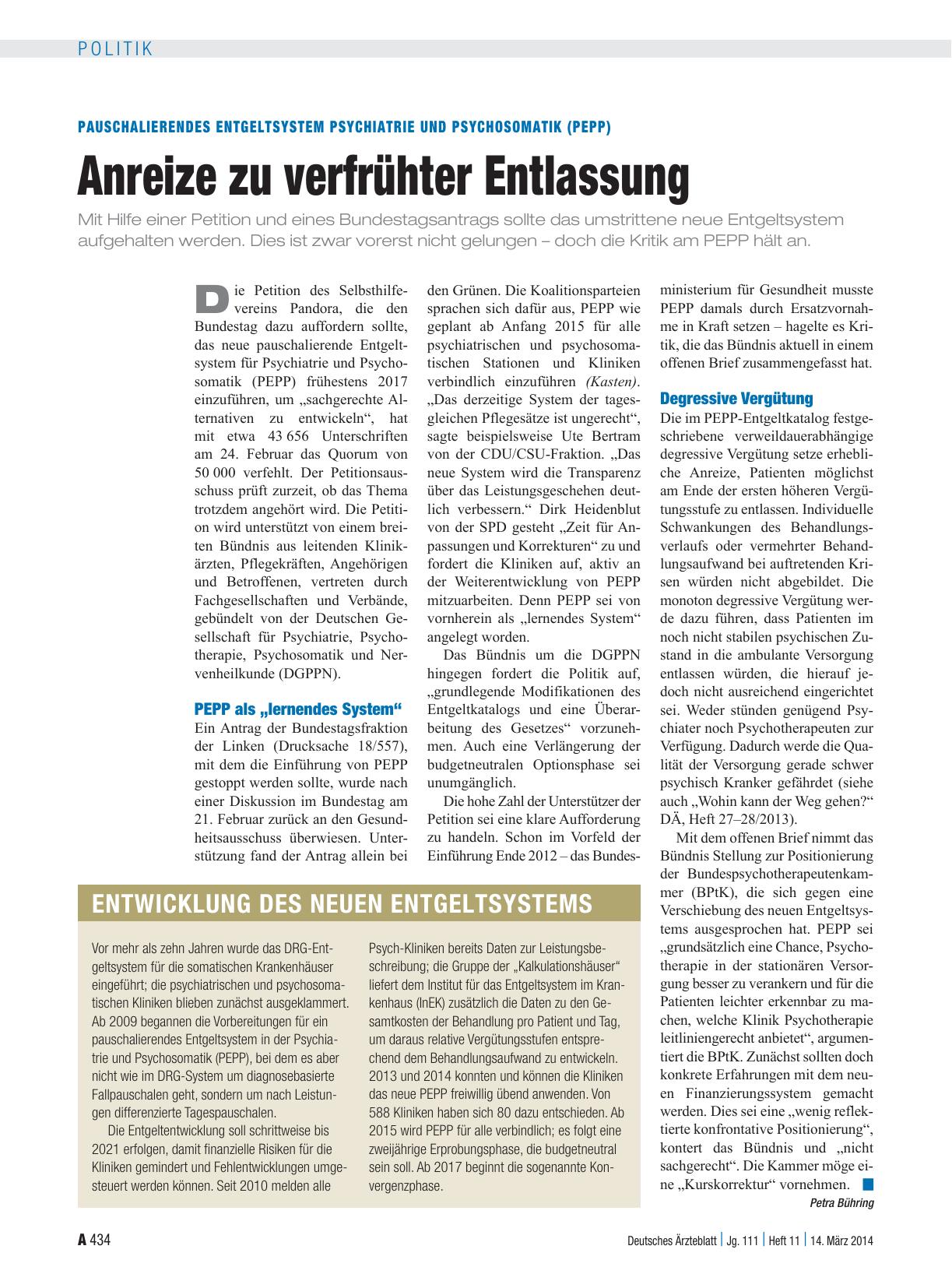 Vorschauseite 1: Pauschalierendes Entgeltsystem Psychiatrie und Psychosomatik (PEPP): Anreize zu verfrühter Entlassung
