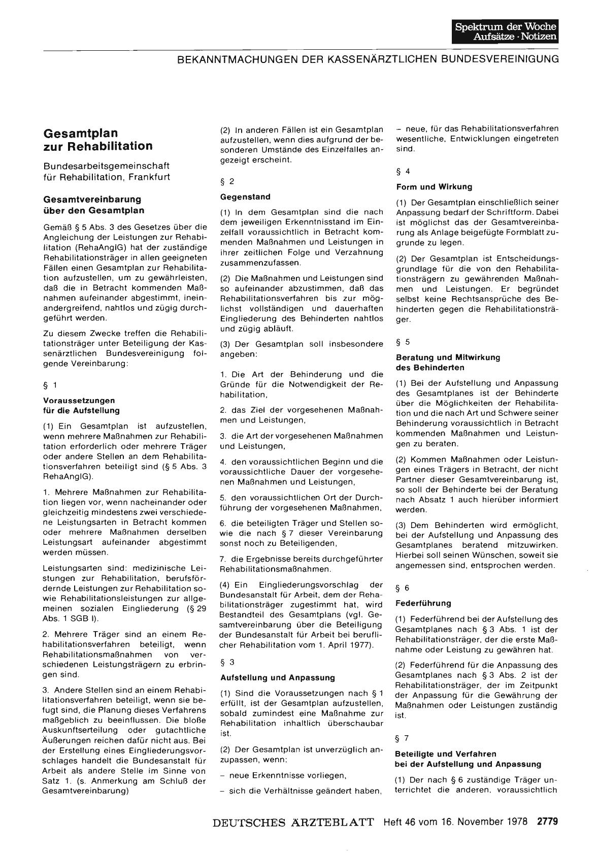 Vorschauseite 1: KASSENÄRZTLICHE BUNDESVEREINIGUNG: Gesamtplan zur Rehabilitation