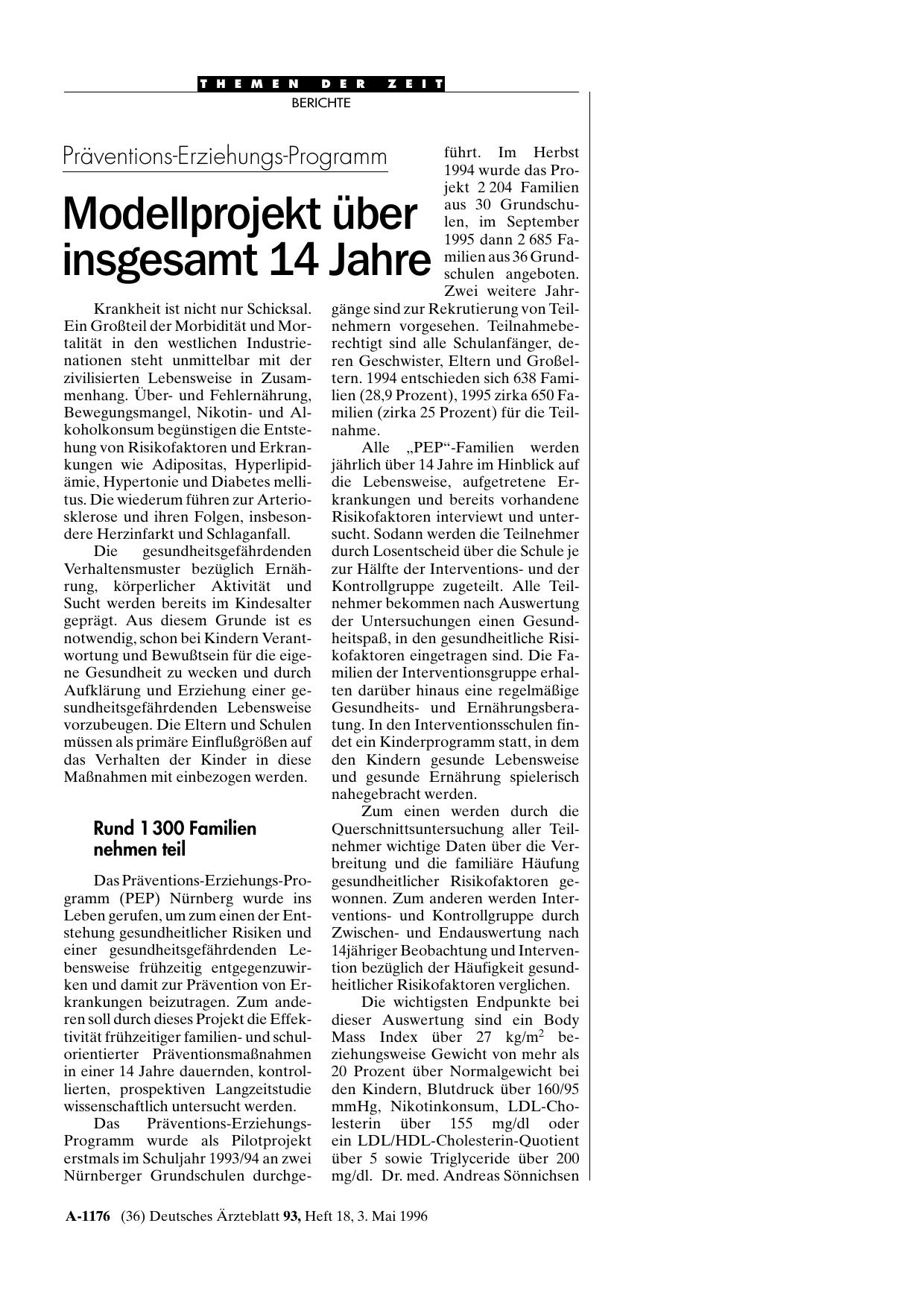 Vorschauseite 1: Präventions-Erziehungs-Programm: Modellprojekt über insgesamt 14 Jahre
