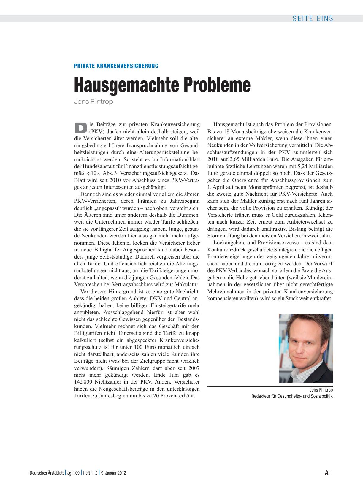 Vorschauseite 1: Private Krankenversicherung: Hausgemachte Probleme