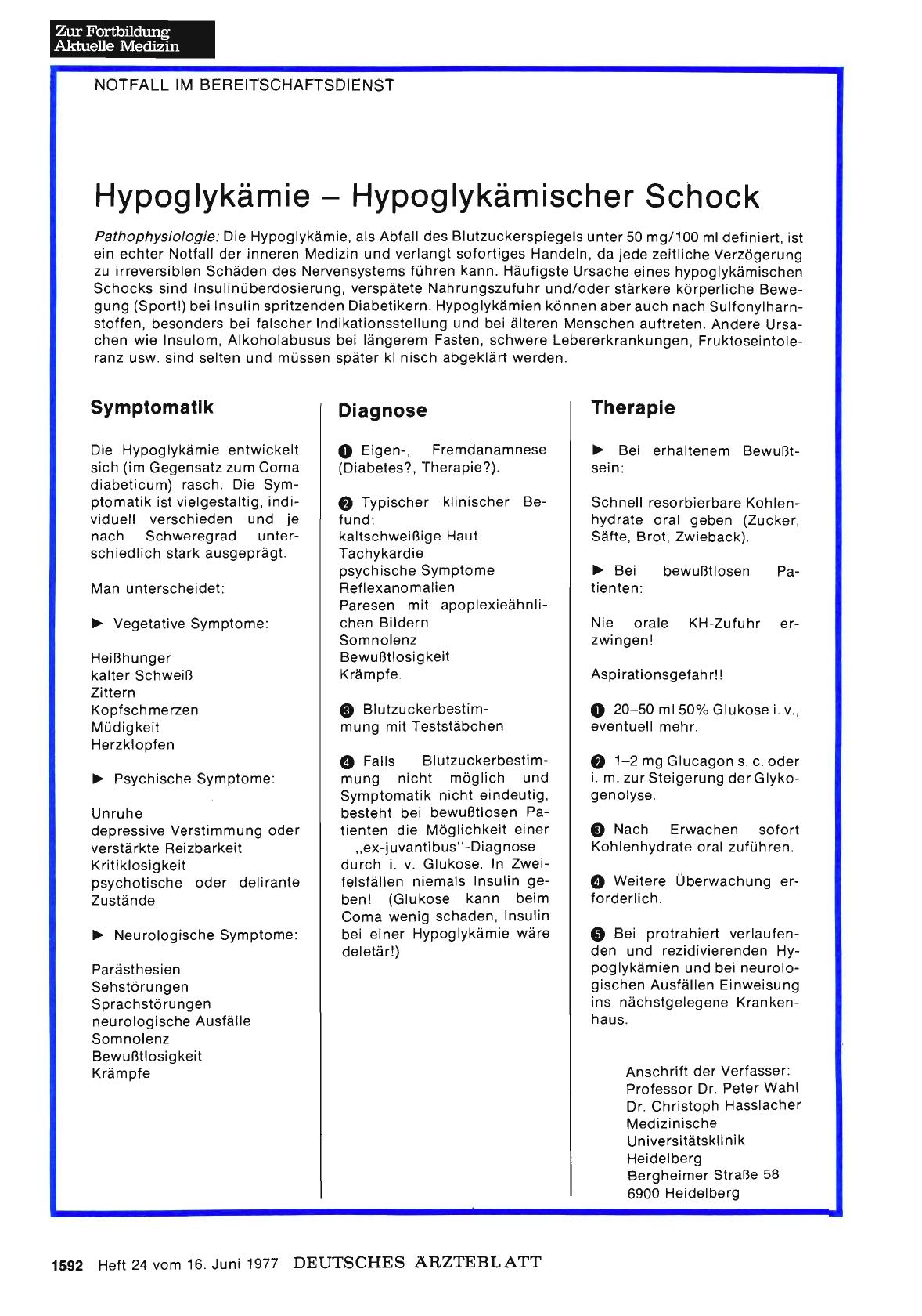 Vorschauseite 1: Hypoglykämie-Hypoglykämischer Schock
