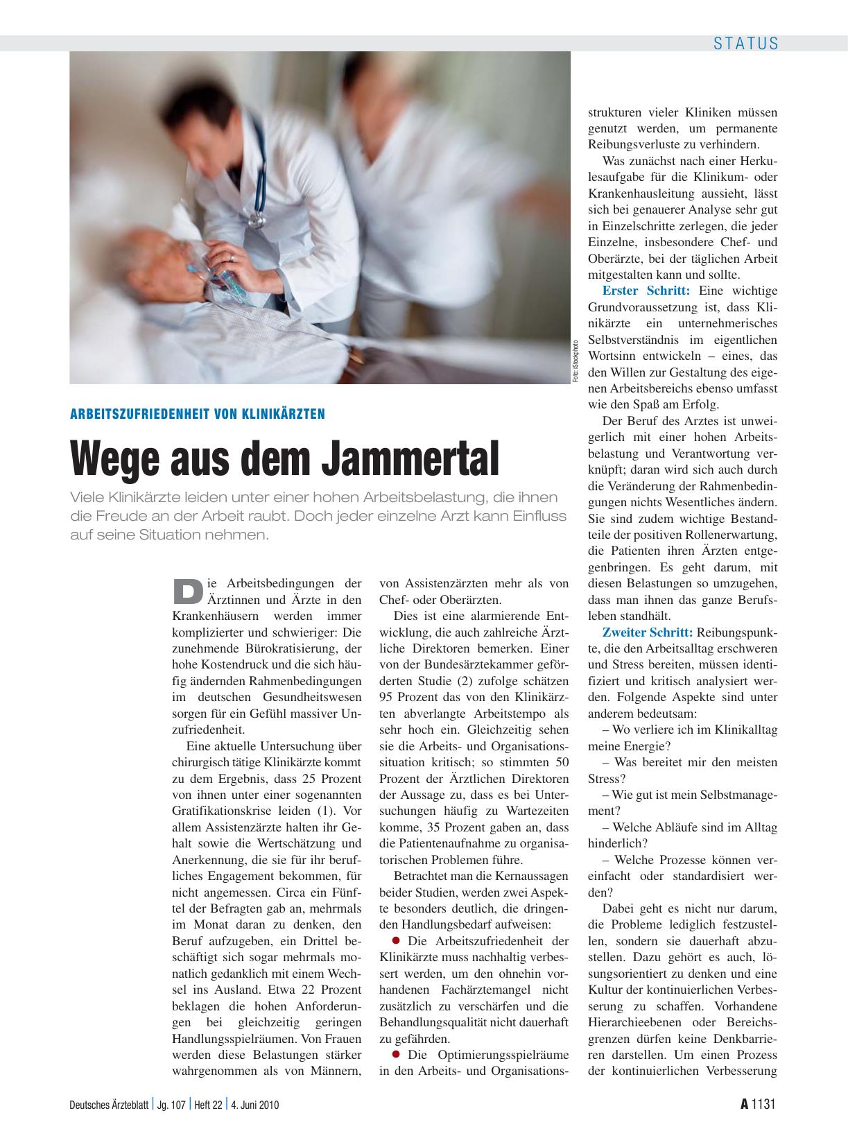 Vorschauseite 1: Arbeitszufriedenheit von Klinikärzten: Wege aus dem Jammertal