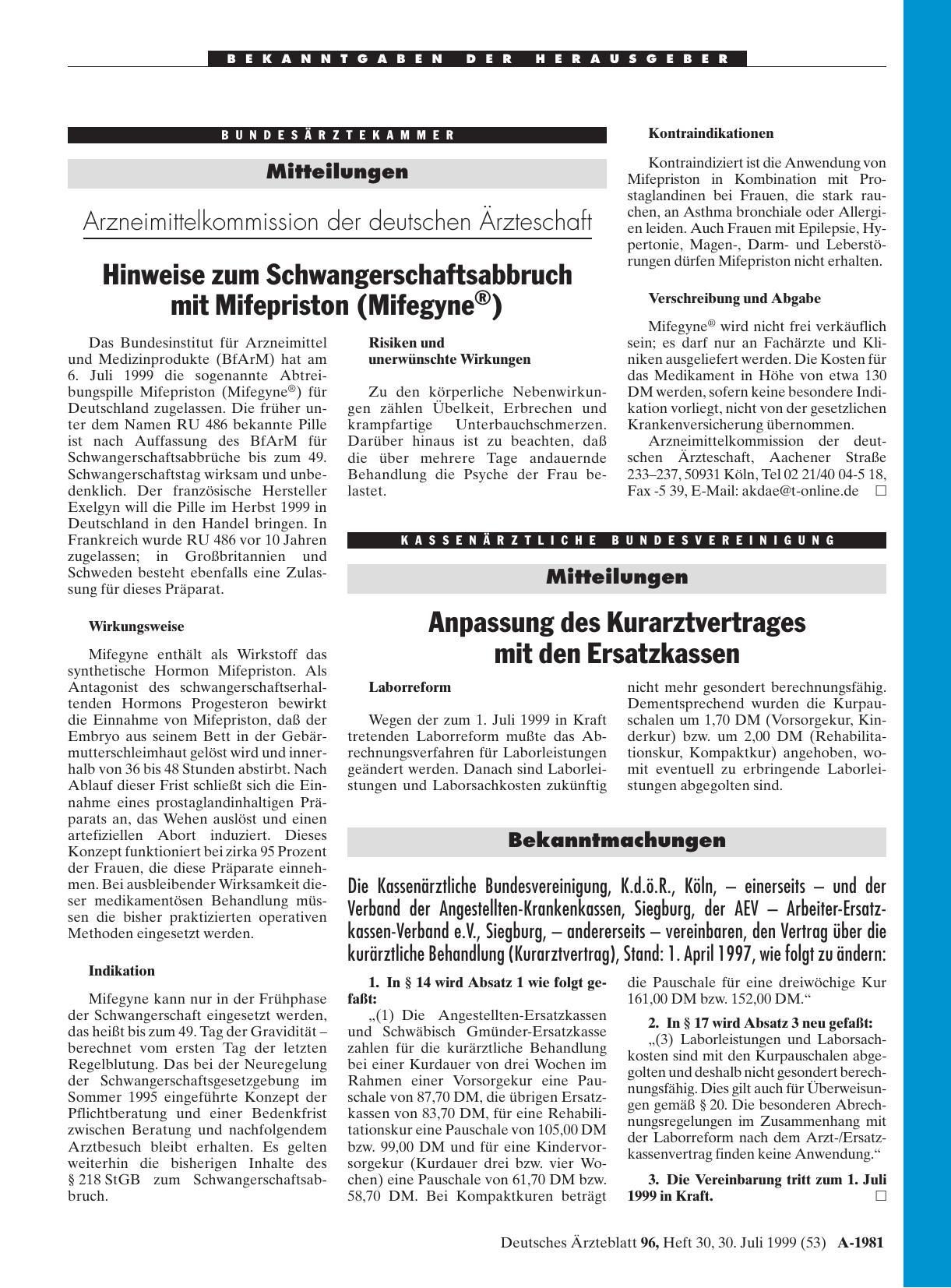 Vorschauseite 1: Arzneimittelkommission der deutschen Ärzteschaft: Hinweise zum Schwangerschaftsabbruch mit Mifepriston (Mifegyne®)