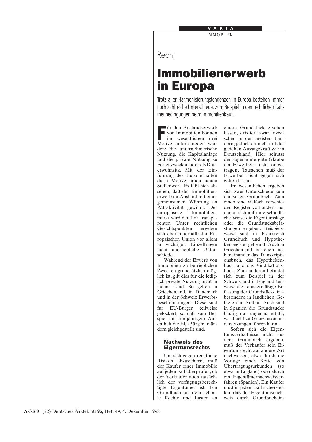 Vorschauseite 1: Recht: Immobilienerwerb in Europa