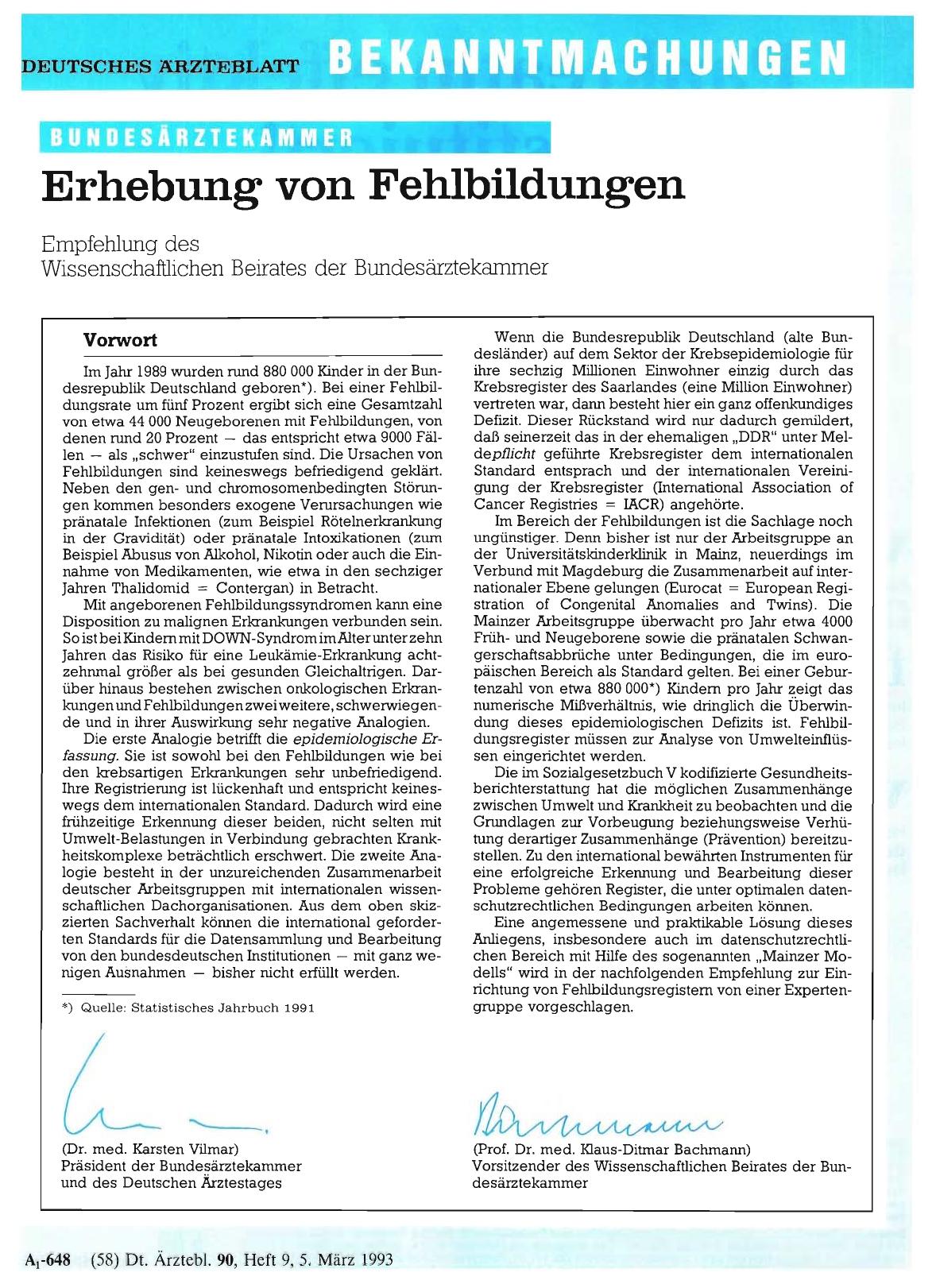 Vorschauseite 1: Erhebung von Fehlbildungen