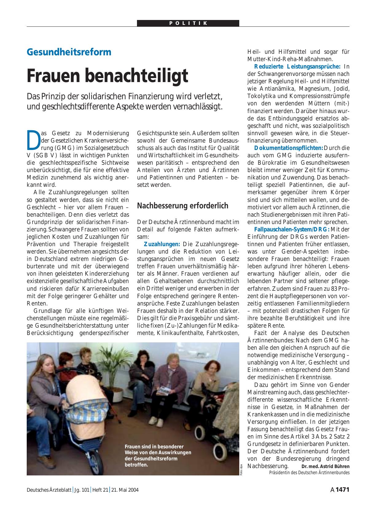 Vorschauseite 1: Gesundheitsreform: Frauen benachteiligt