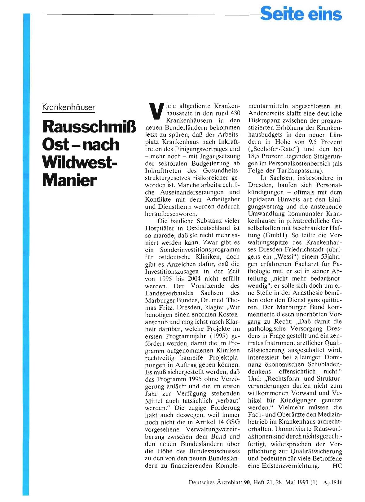 Vorschauseite 1: Krankenhäuser: Rausschmiß Ost – nach Wildwest-Manier