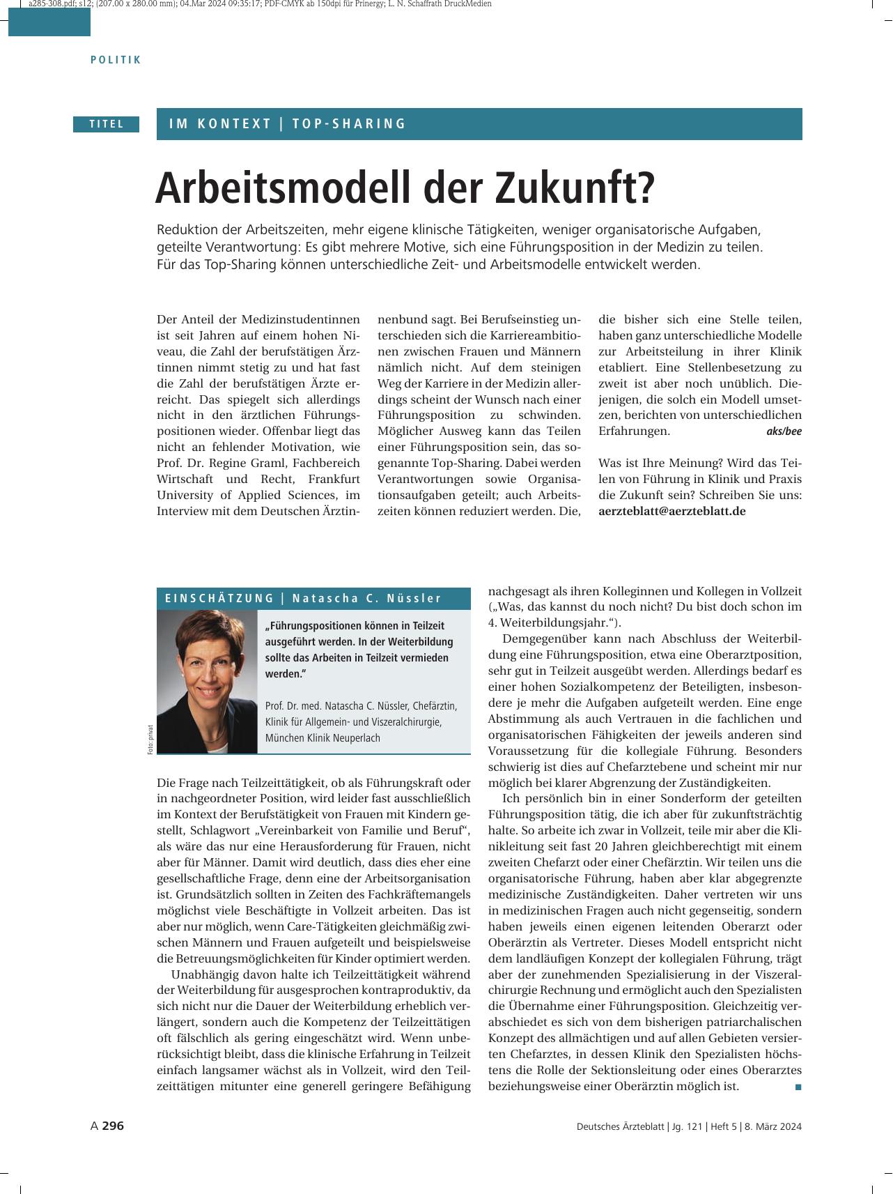 Vorschauseite 1: Top-Sharing: Arbeitsmodell der Zukunft?
