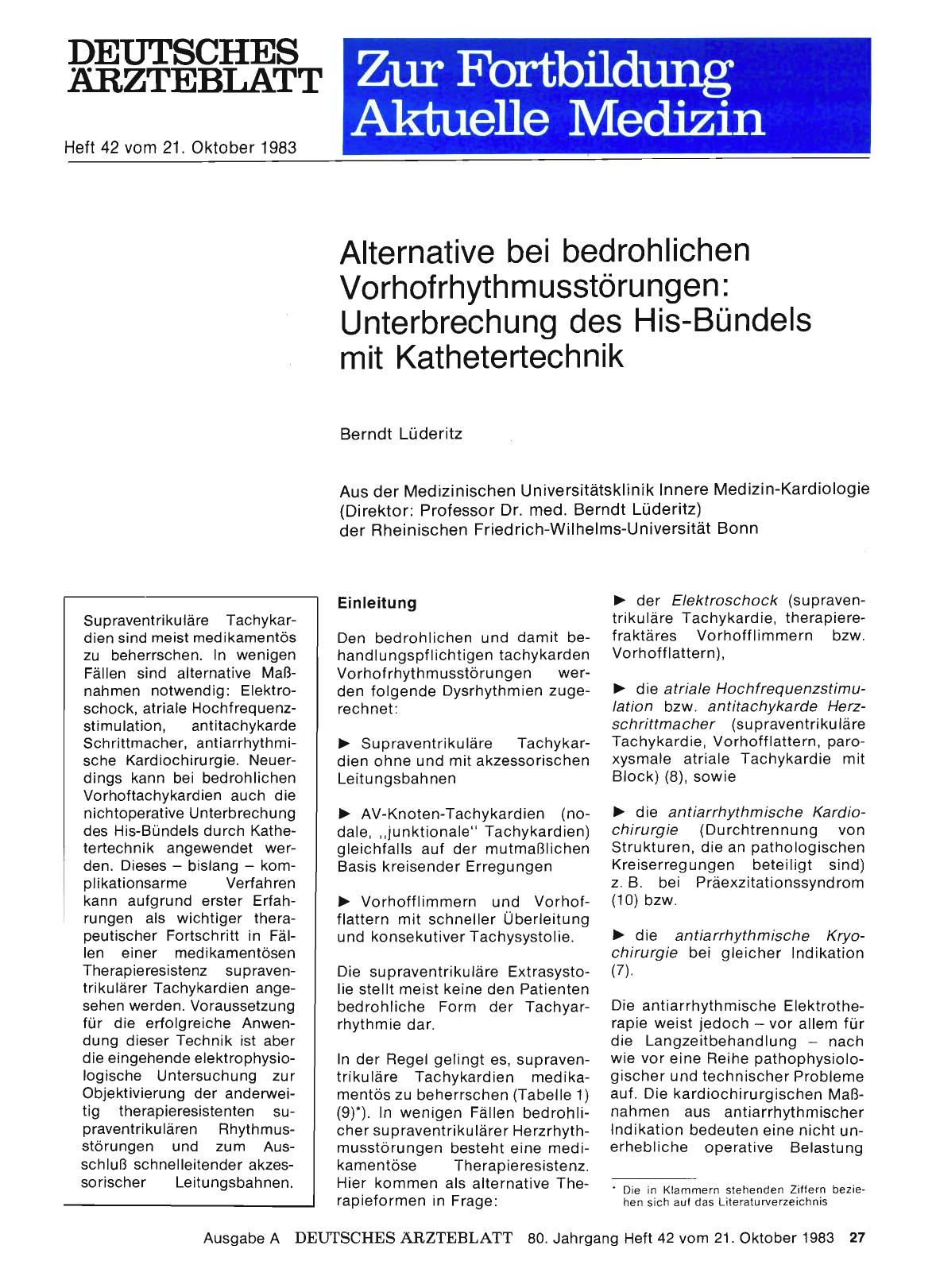 Vorschauseite 1: Alternative bei bedrohlichen Vorhofrhythmusstörungen: Unterbrechung des His-Bündels mit Kathetertechnik