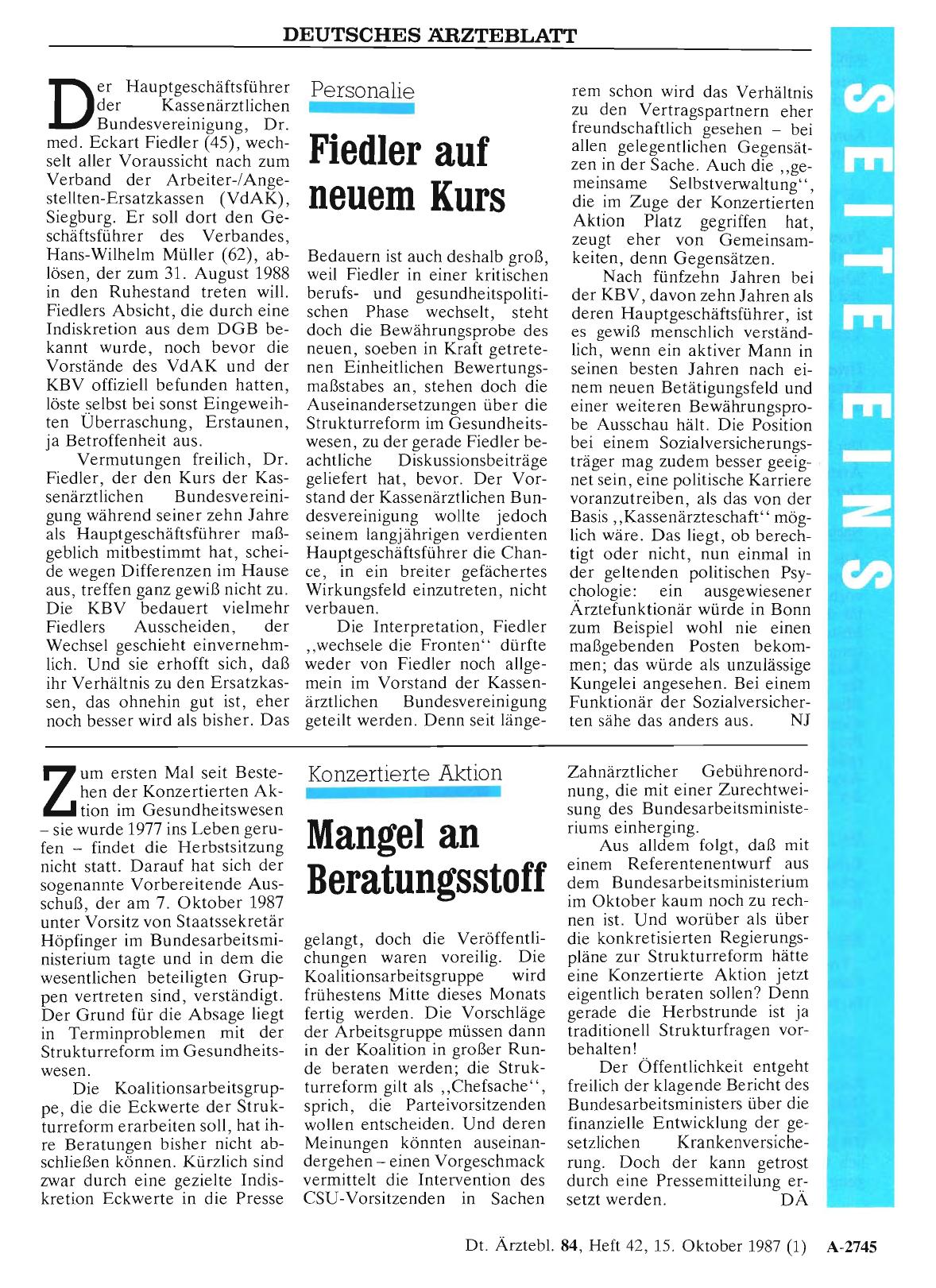 Vorschauseite 1: Konzertierte Aktion: Mangel an Beratungsstoff