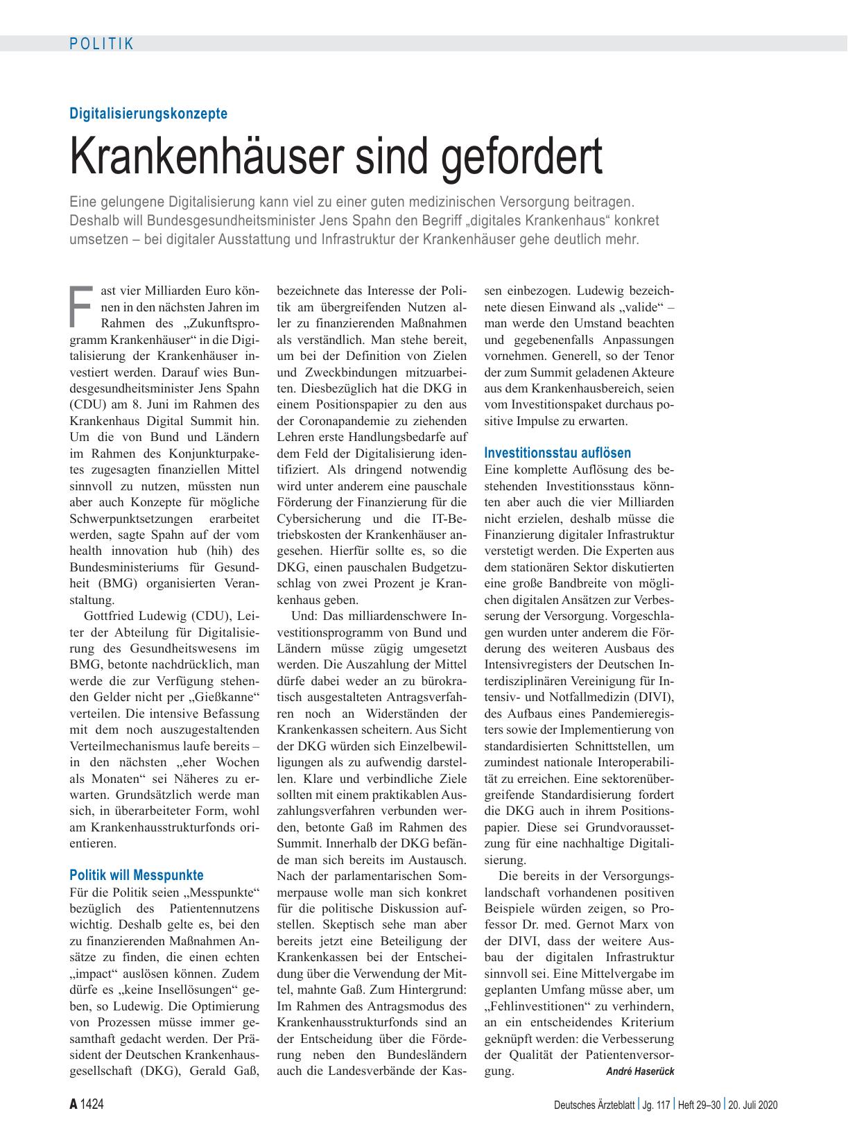 Vorschauseite 1: Digitalisierungskonzepte: Krankenhäuser sind gefordert