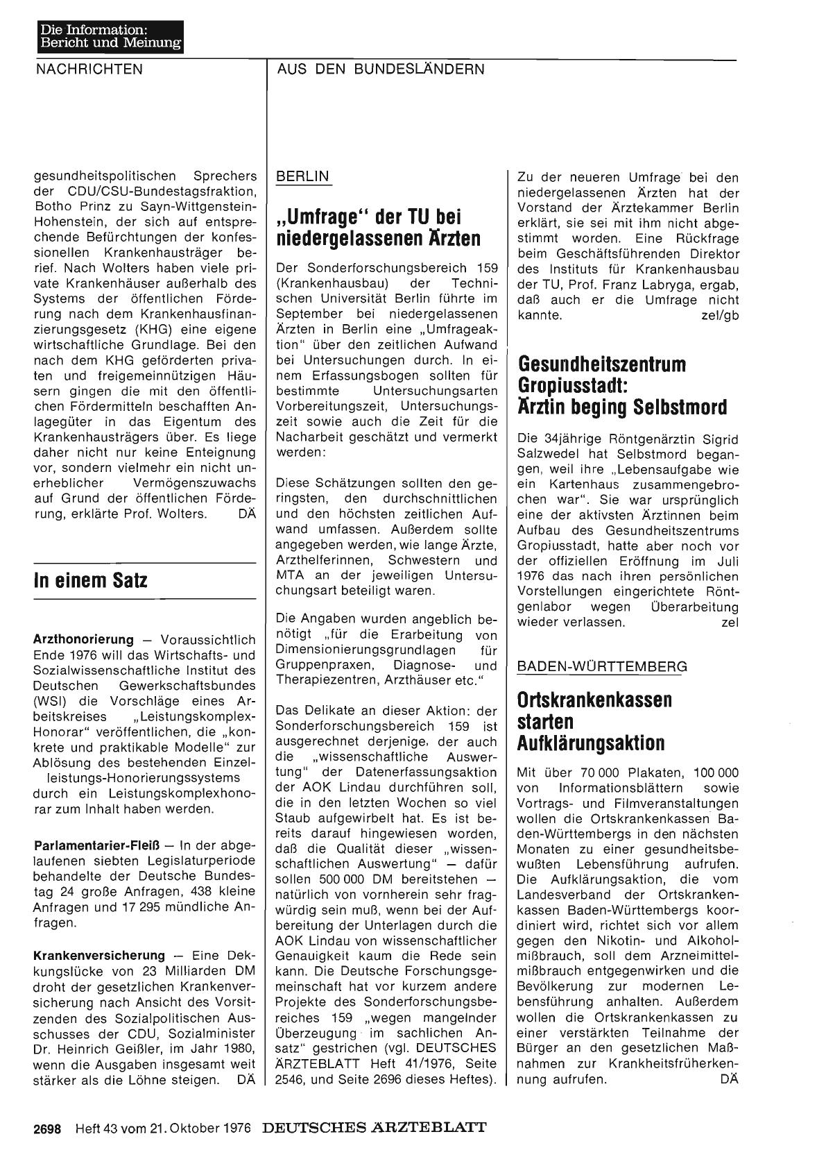 Vorschauseite 1: BERLIN: Gesundheitszentrum Gropiusstadt: Ärztin beging Selbstmord