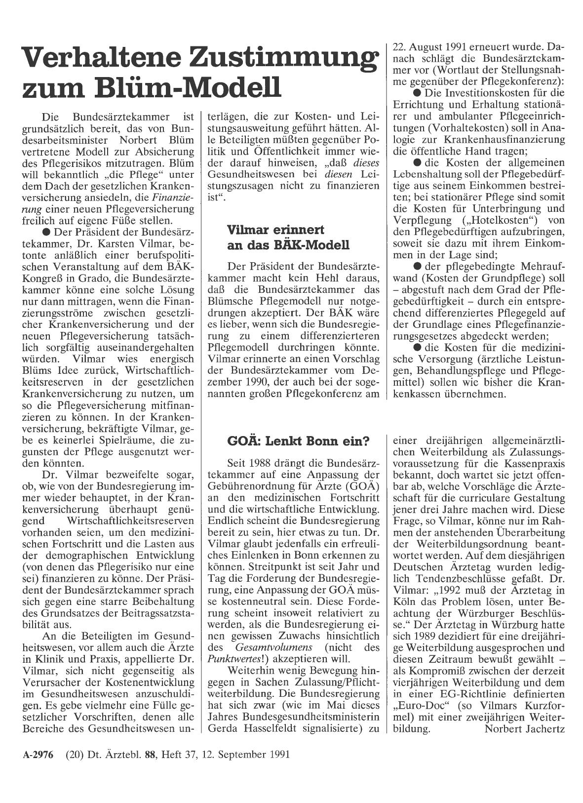 Vorschauseite 1: Verhaltene Zustimmung zum Blüm-Modell