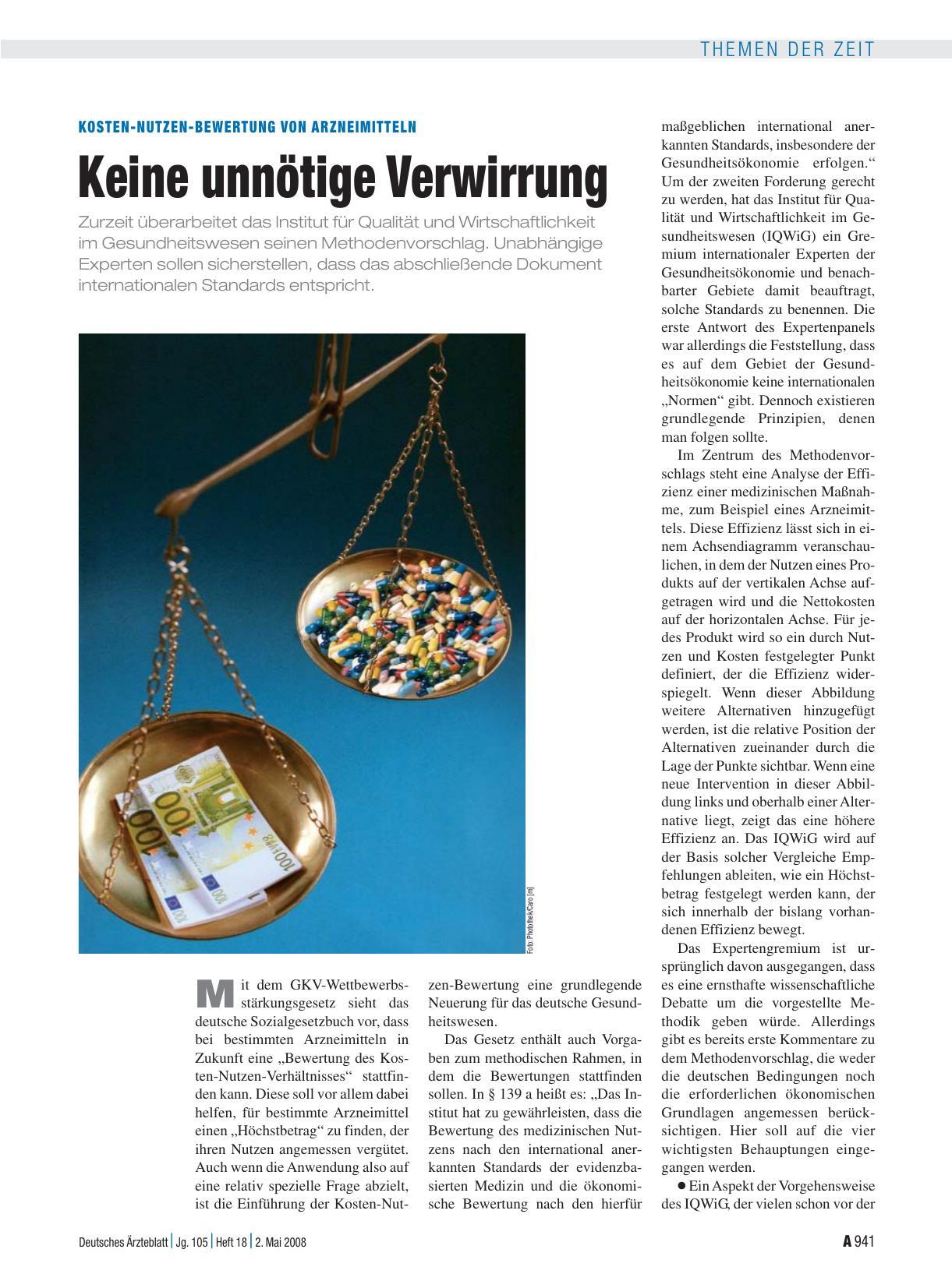 Vorschauseite 1: Kosten-Nutzen-Bewertung von Arzneimitteln: Keine unnötige Verwirrung