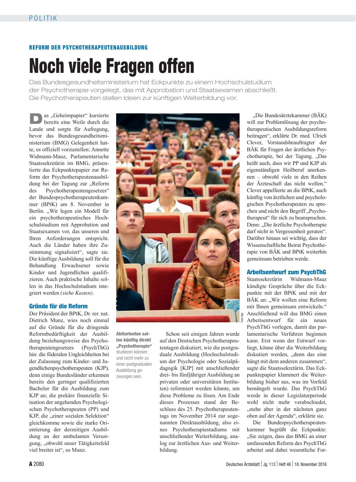 Vorschauseite 1: Reform der Psychotherapeutenausbildung: Noch viele Fragen offen