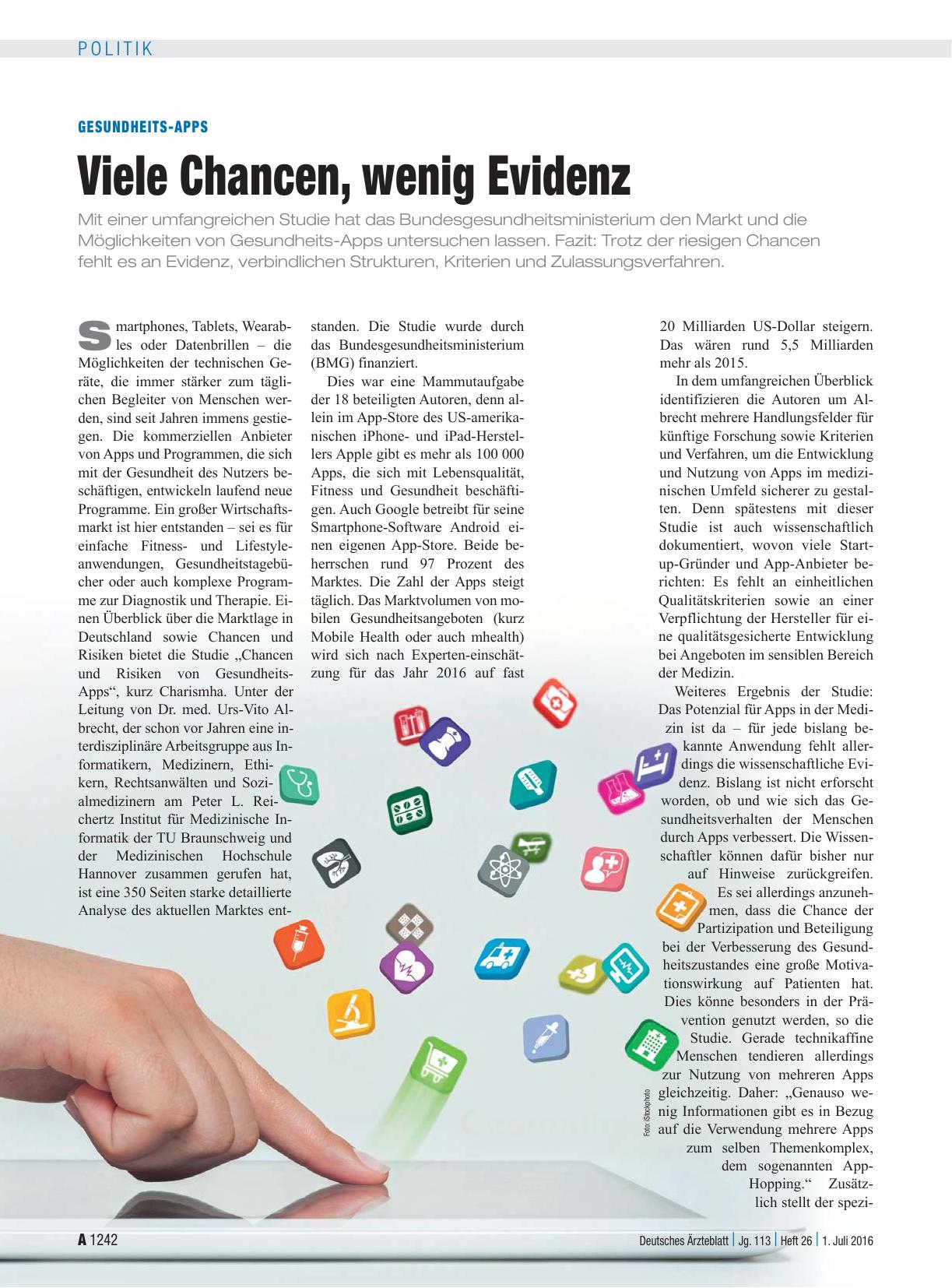 Vorschauseite 1: Gesundheits-Apps: Viele Chancen, wenig Evidenz