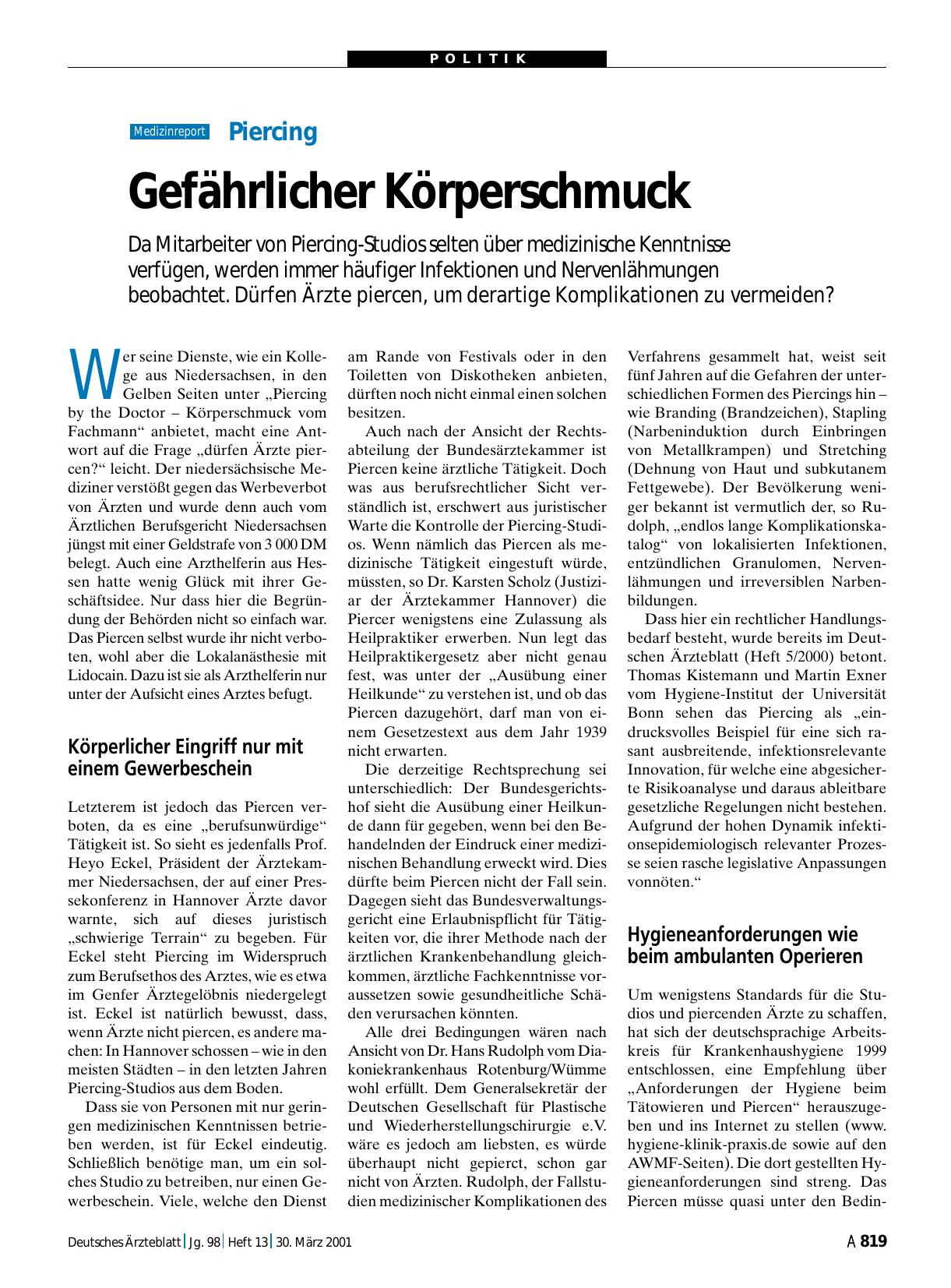 Vorschauseite 1: Piercing: Gefährlicher Körperschmuck