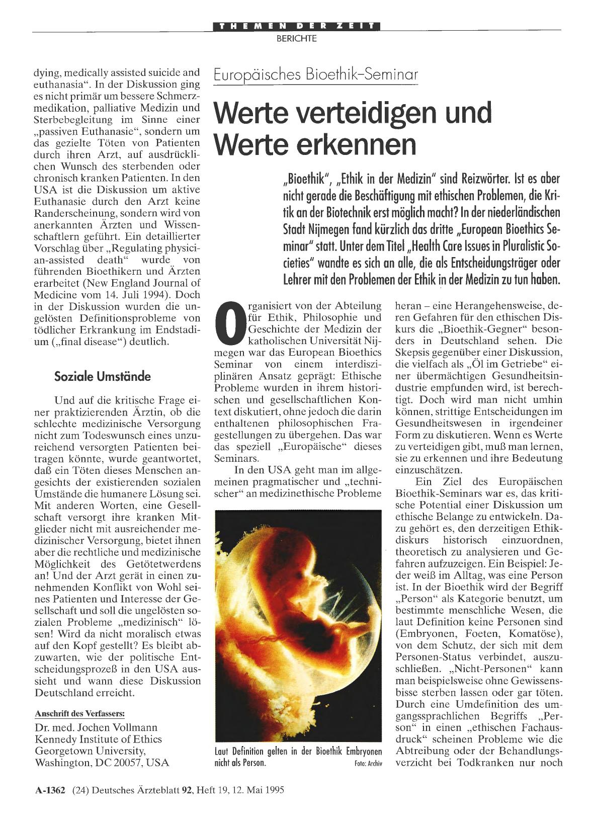 Vorschauseite 1: Europäisches Bioethik-Seminar: Werte verteidigen und Werte erkennen