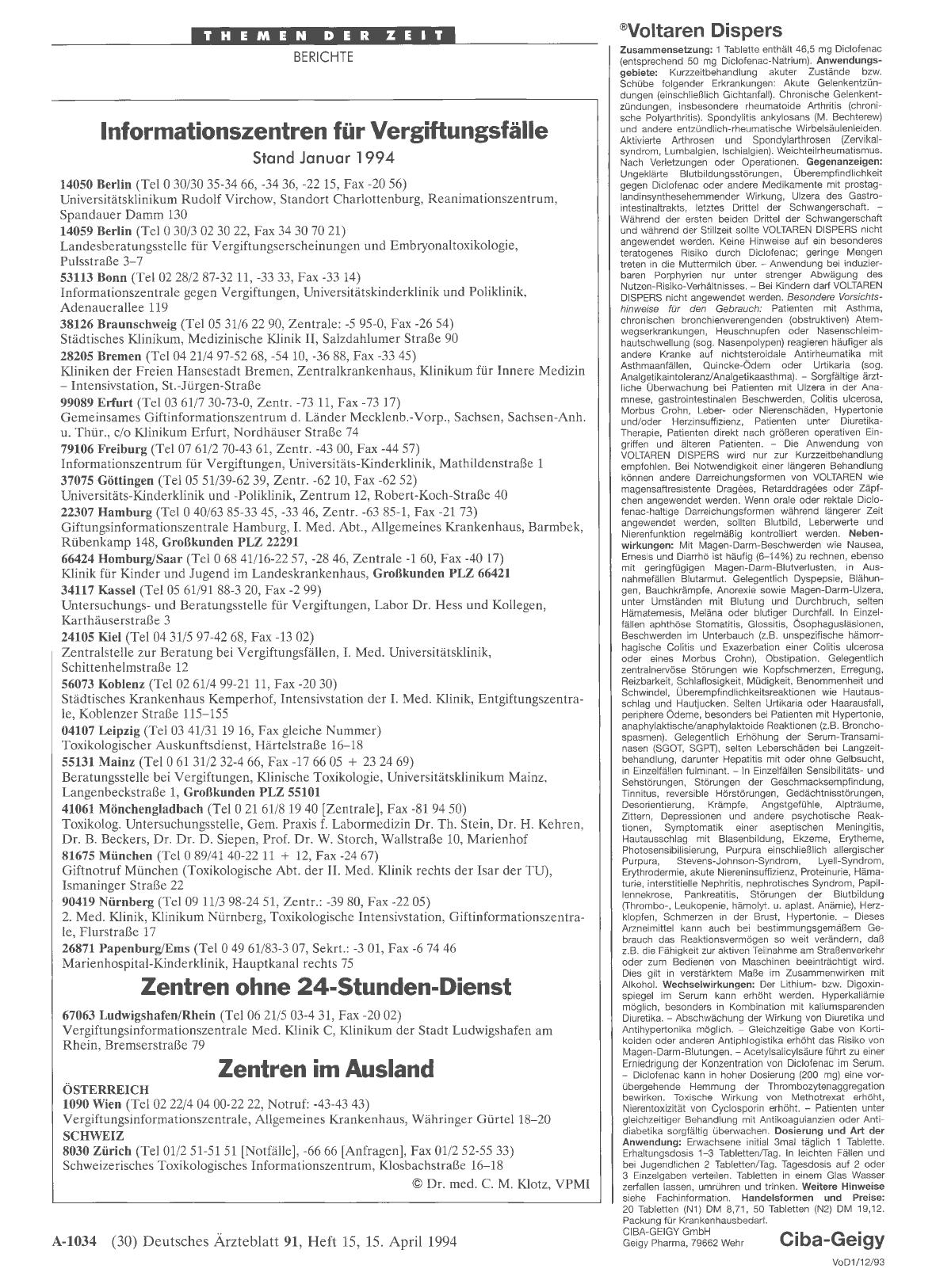 Vorschauseite 1: Informationszentren für Vergiftungsfälle