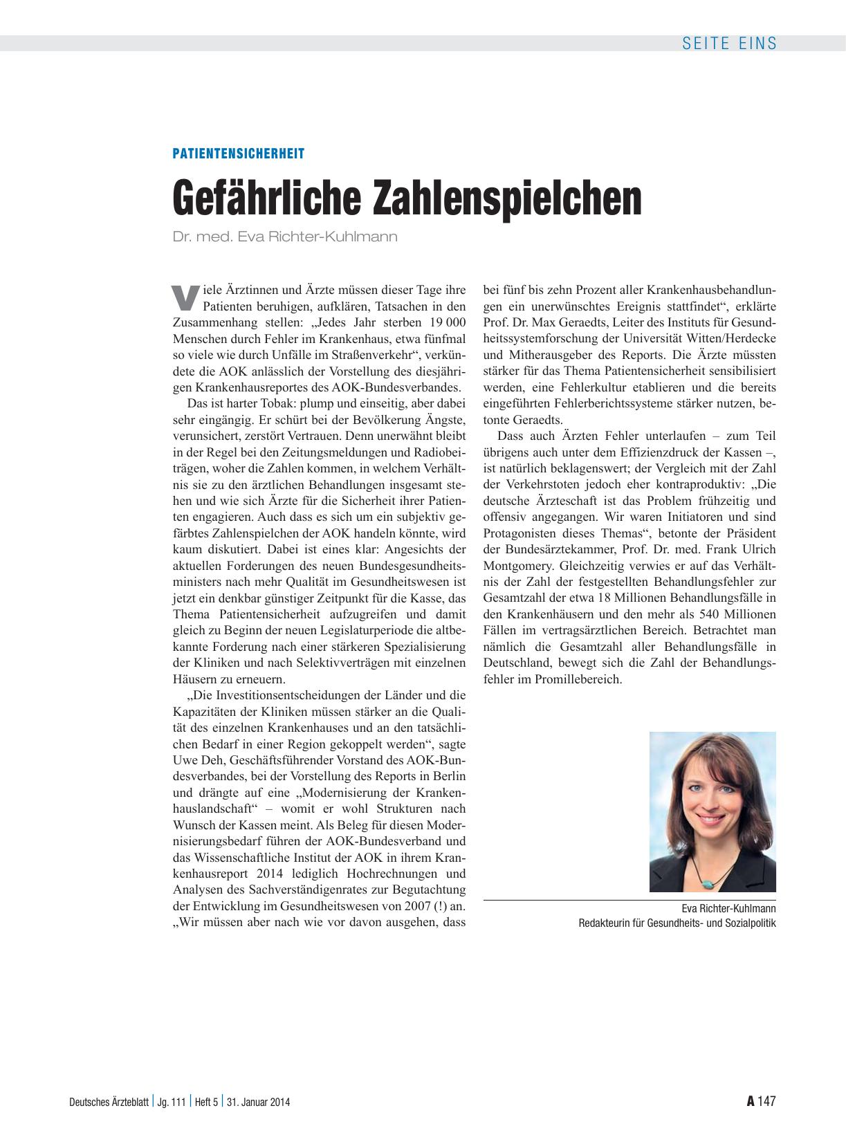 Vorschauseite 1: Patientensicherheit: Gefährliche Zahlenspielchen