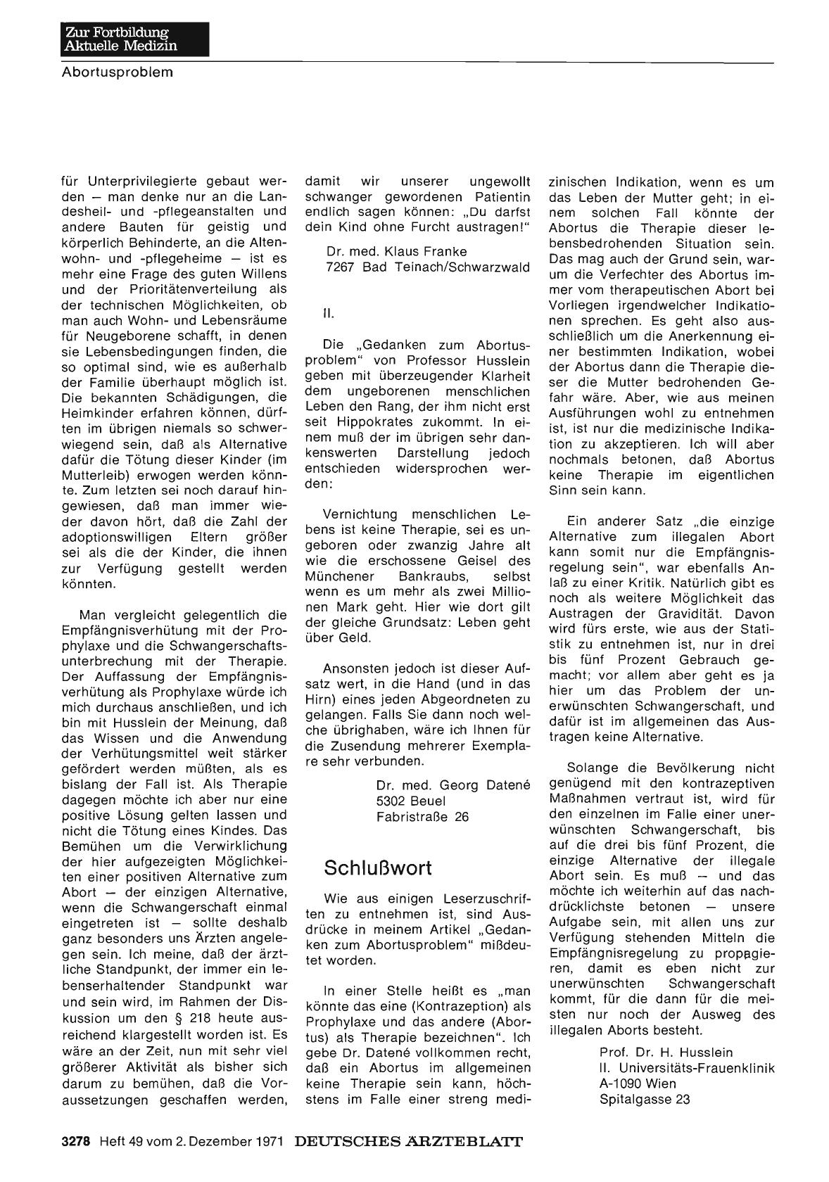 Vorschauseite 1: Gedanken zum Abortusproblem: II.