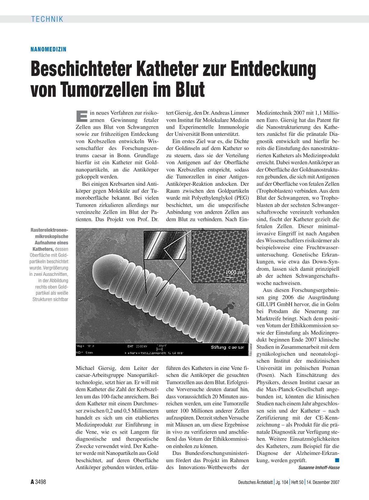 Vorschauseite 1: Nanomedizin: Beschichteter Katheter zur Entdeckung von Tumorzellen im Blut