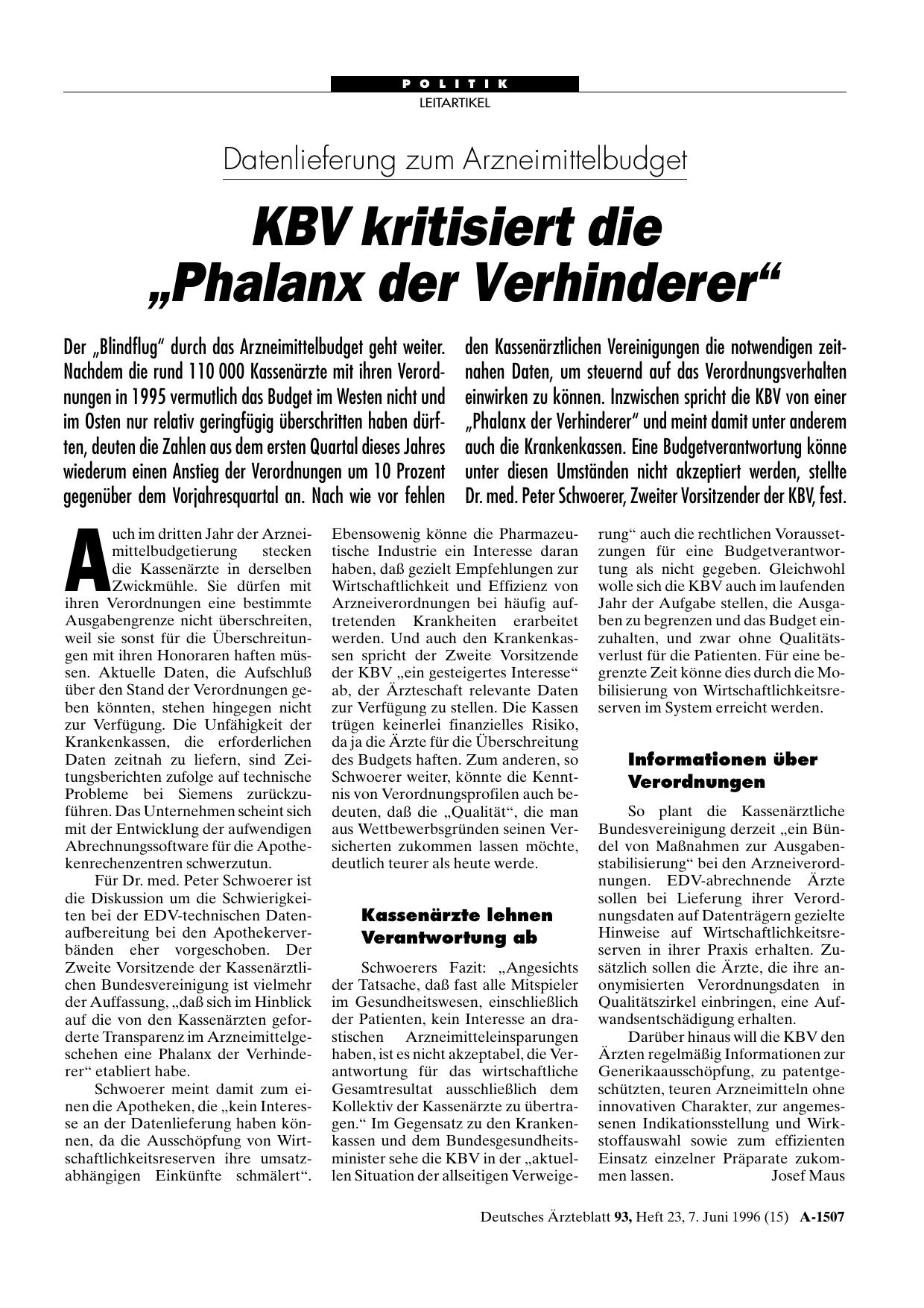 Vorschauseite 1: Datenlieferung zum Arzneimittelbudget: KBV kritisiert die „Phalanx der Verhinderer“