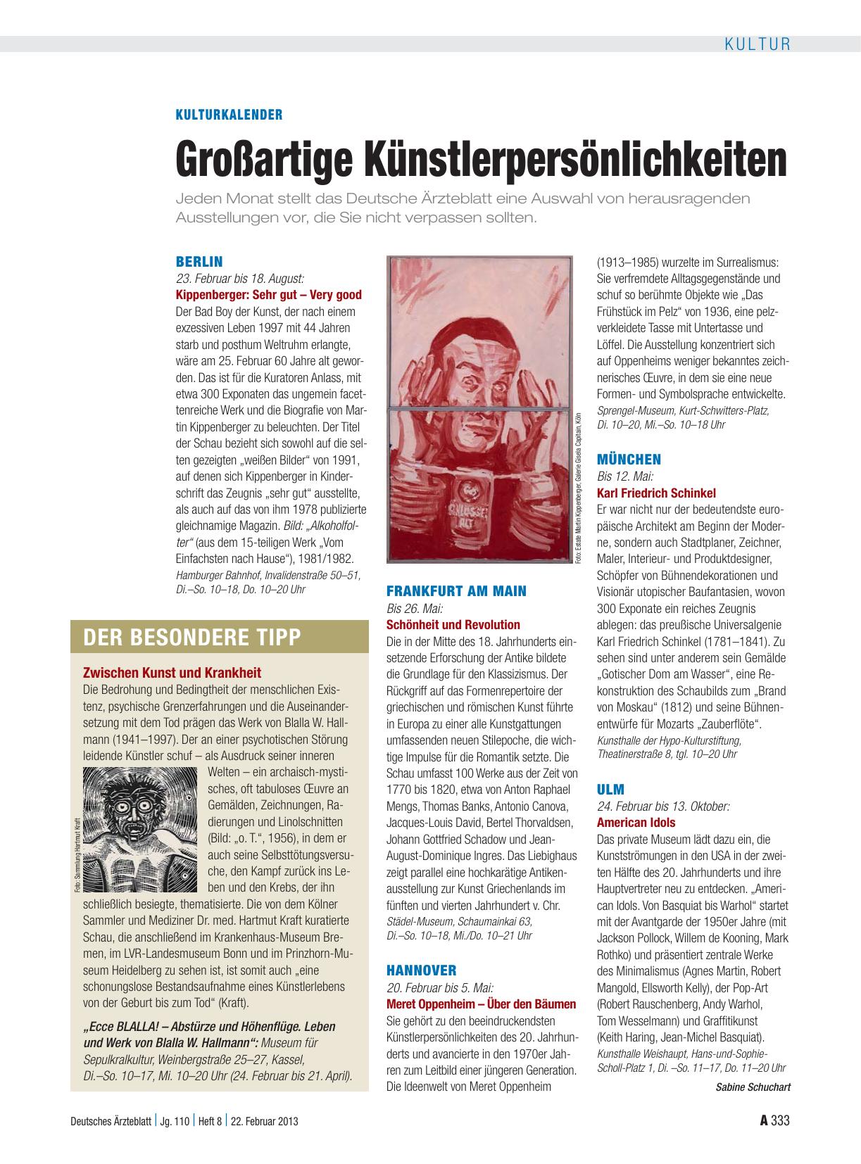 Vorschauseite 1: Kulturkalender: Großartige Künstlerpersönlichkeiten