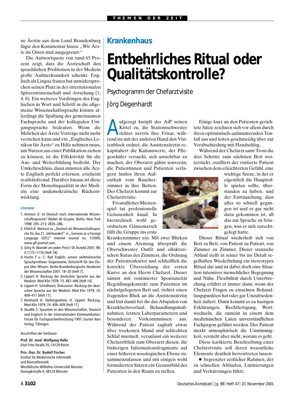 Vorschauseite 1: Krankenhaus: Entbehrliches Ritual oder Qualitätskontrolle?
