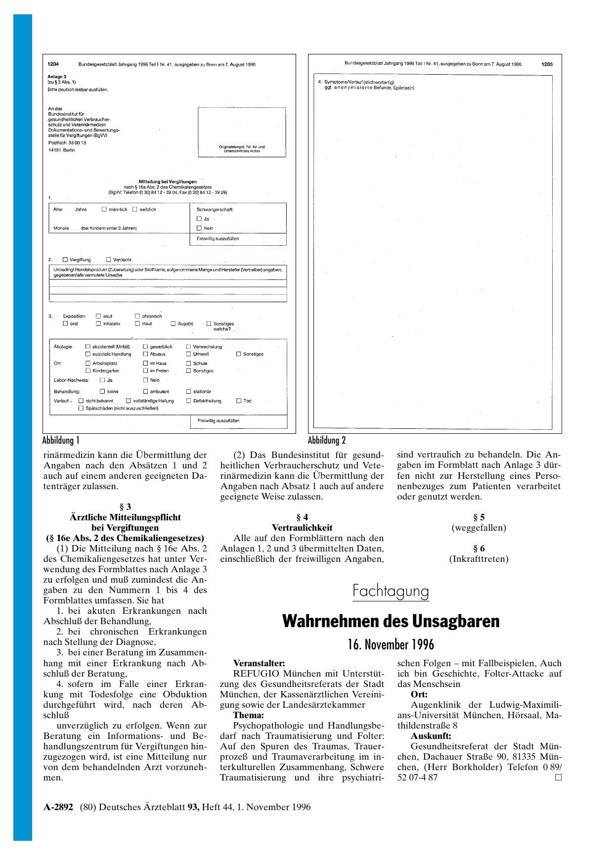 Vorschauseite 1: Fachtagung: Wahrnehmen des Unsagbaren 16. November 1996