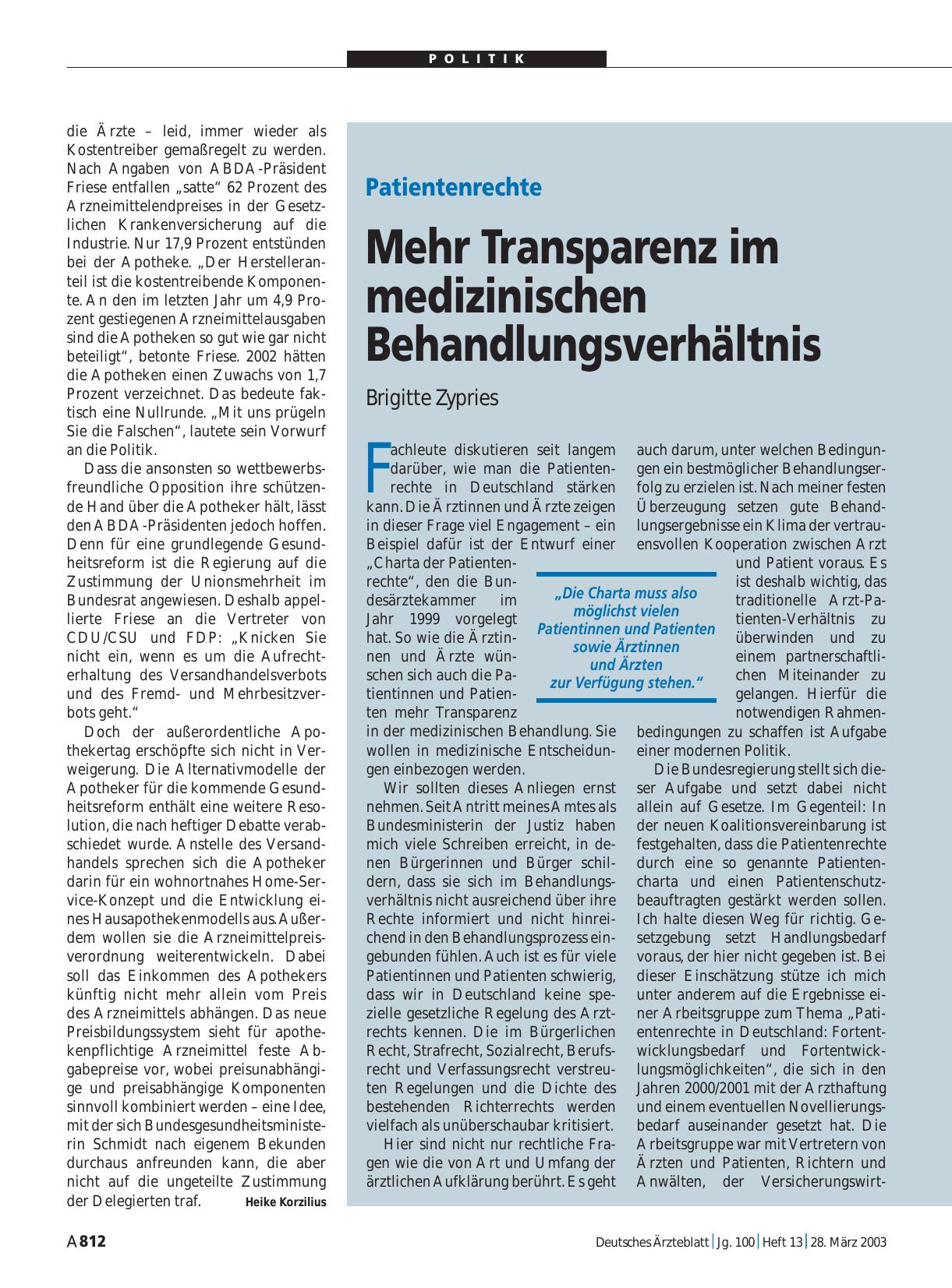 Vorschauseite 1: Patientenrechte: Mehr Transparenz im medizinischen Behandlungsverhältnis