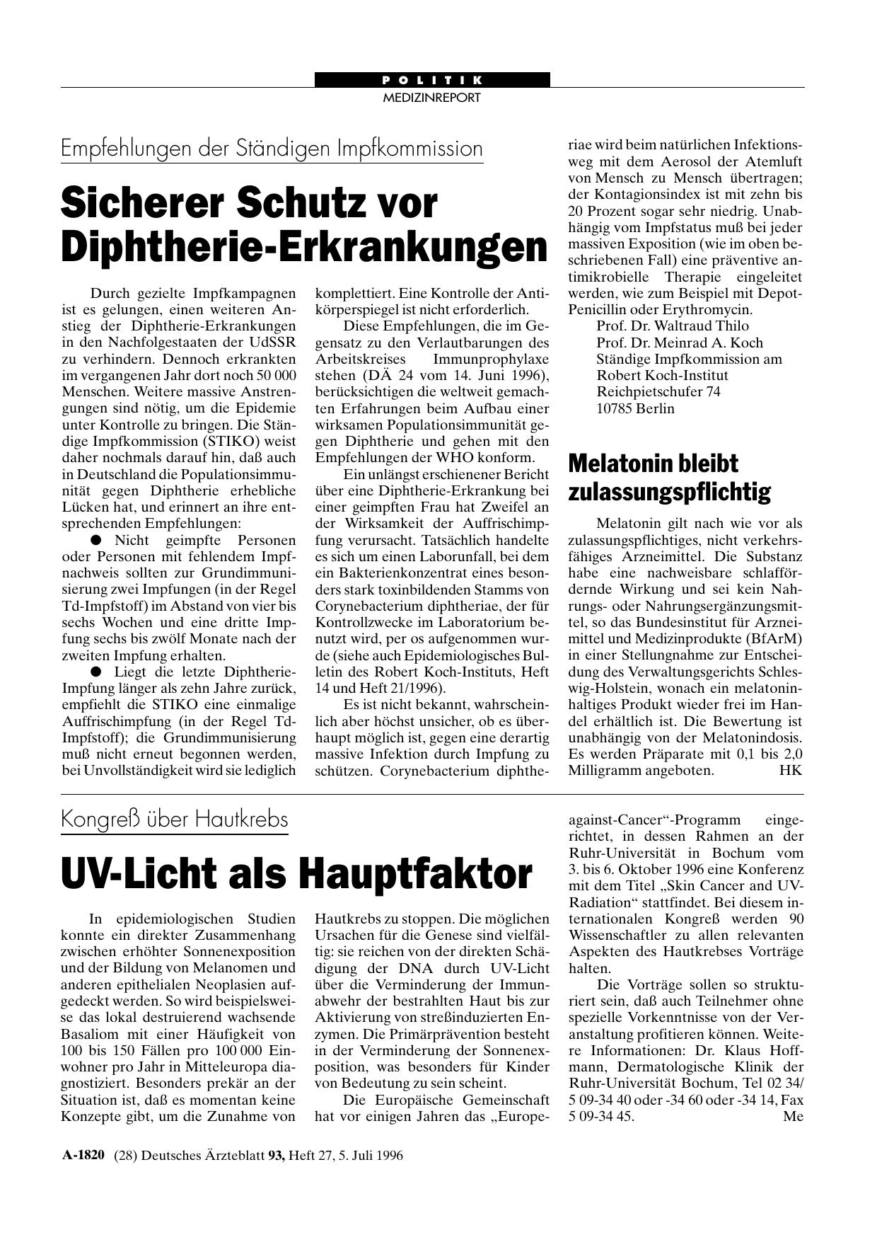 Vorschauseite 1: Kongreß über Hautkrebs: UV-Licht als Hauptfaktor