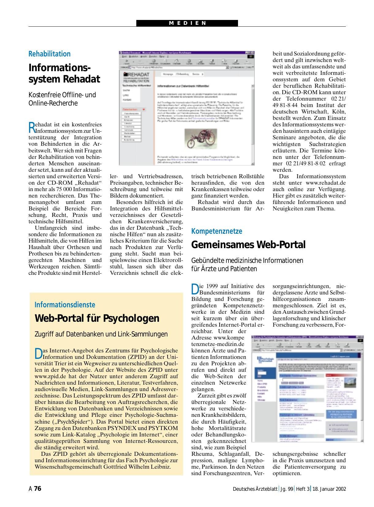 Vorschauseite 1: Informationsdienste: Web-Portal für Psychologen