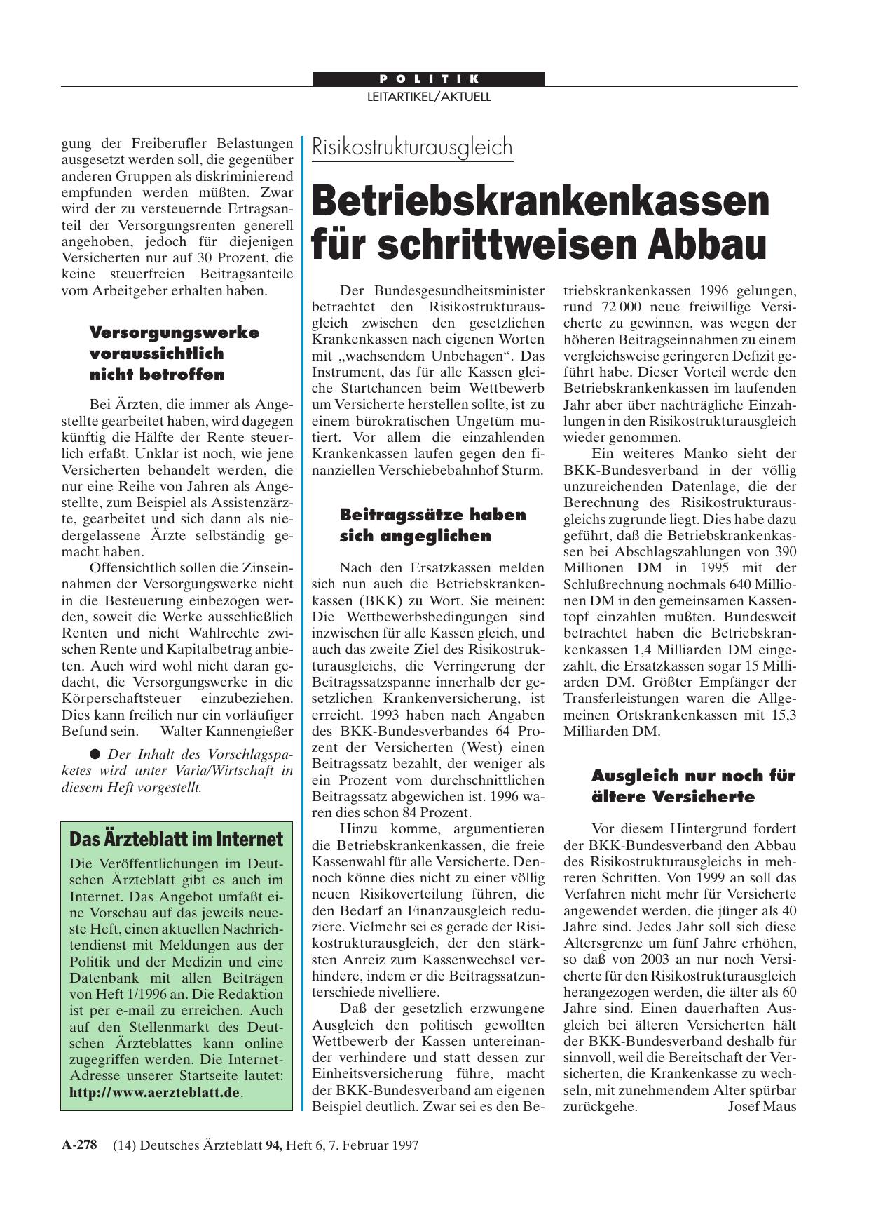 Vorschauseite 1: Das Ärzteblatt im Internet